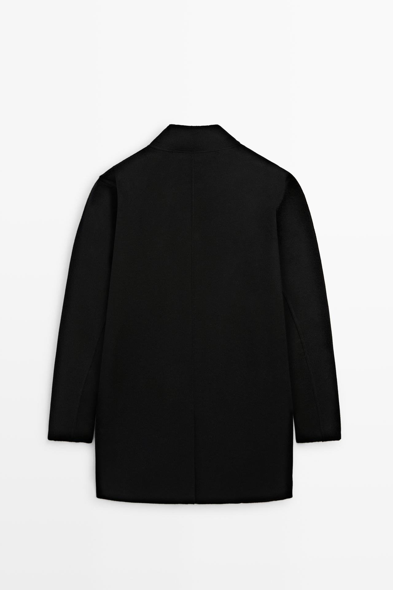 High neck wool blend coat — BLACK