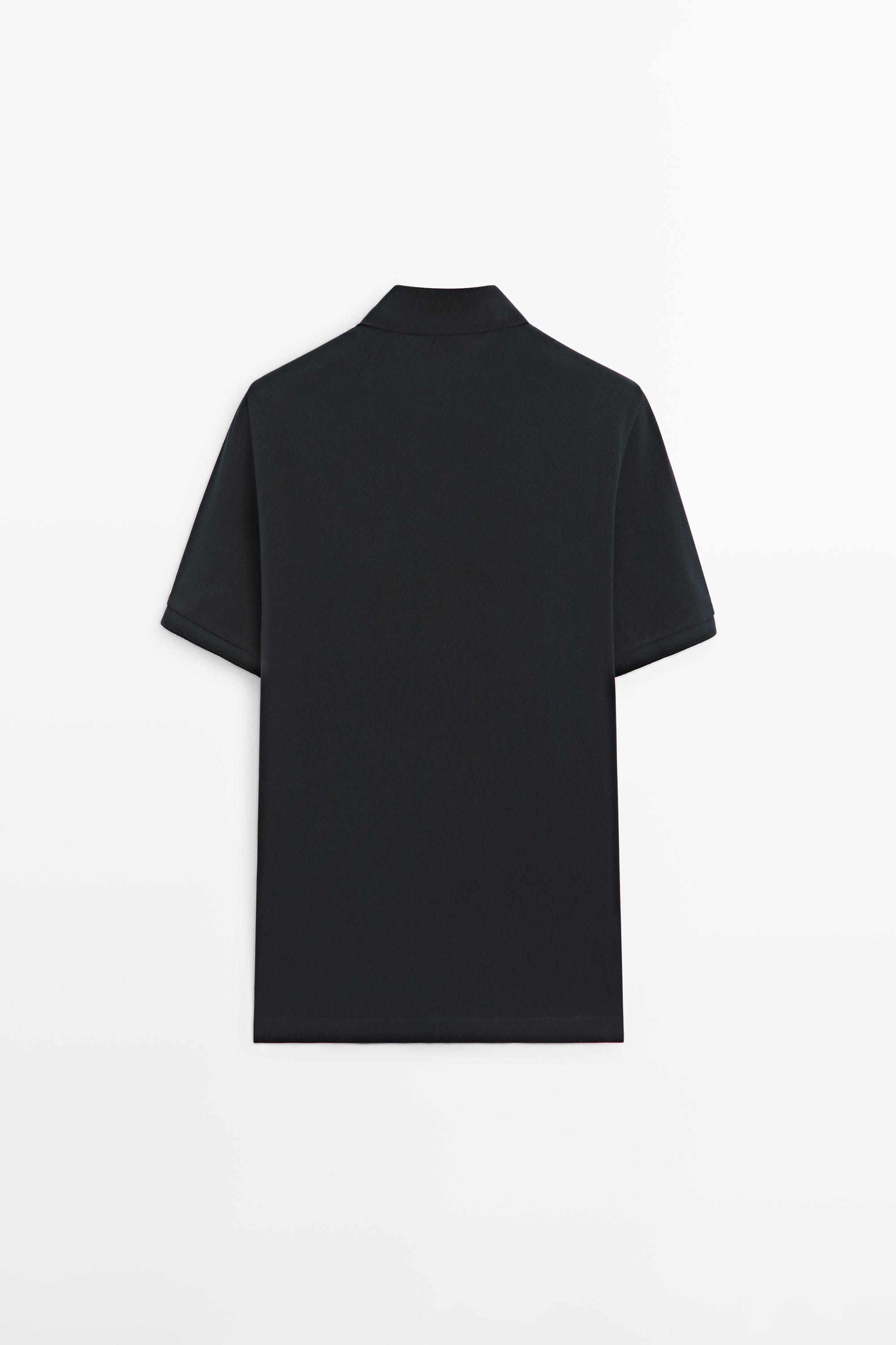 Micro-textured cotton piqué polo shirt — NAVY BLUE