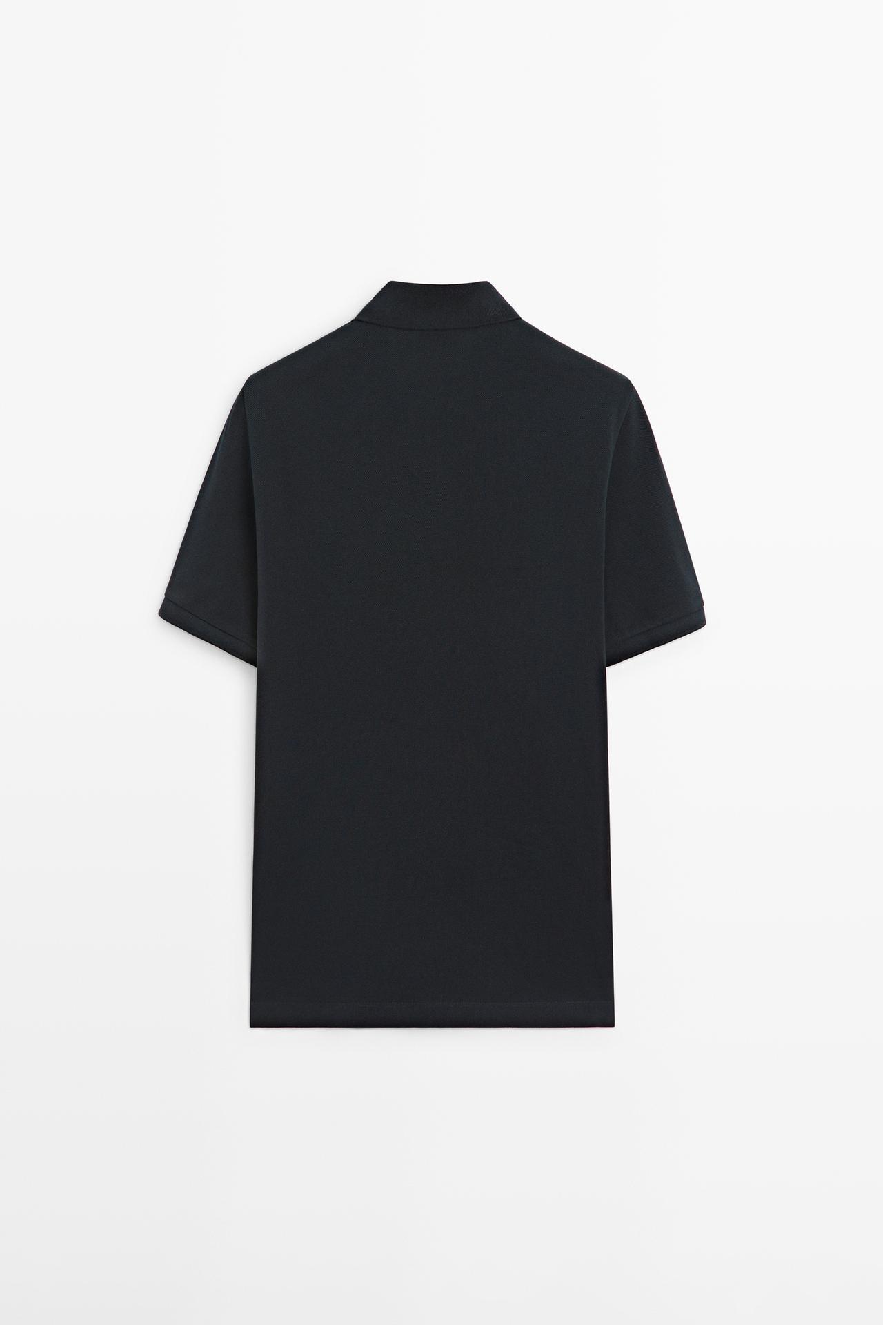 Micro-textured cotton piqué polo shirt — NAVY BLUE