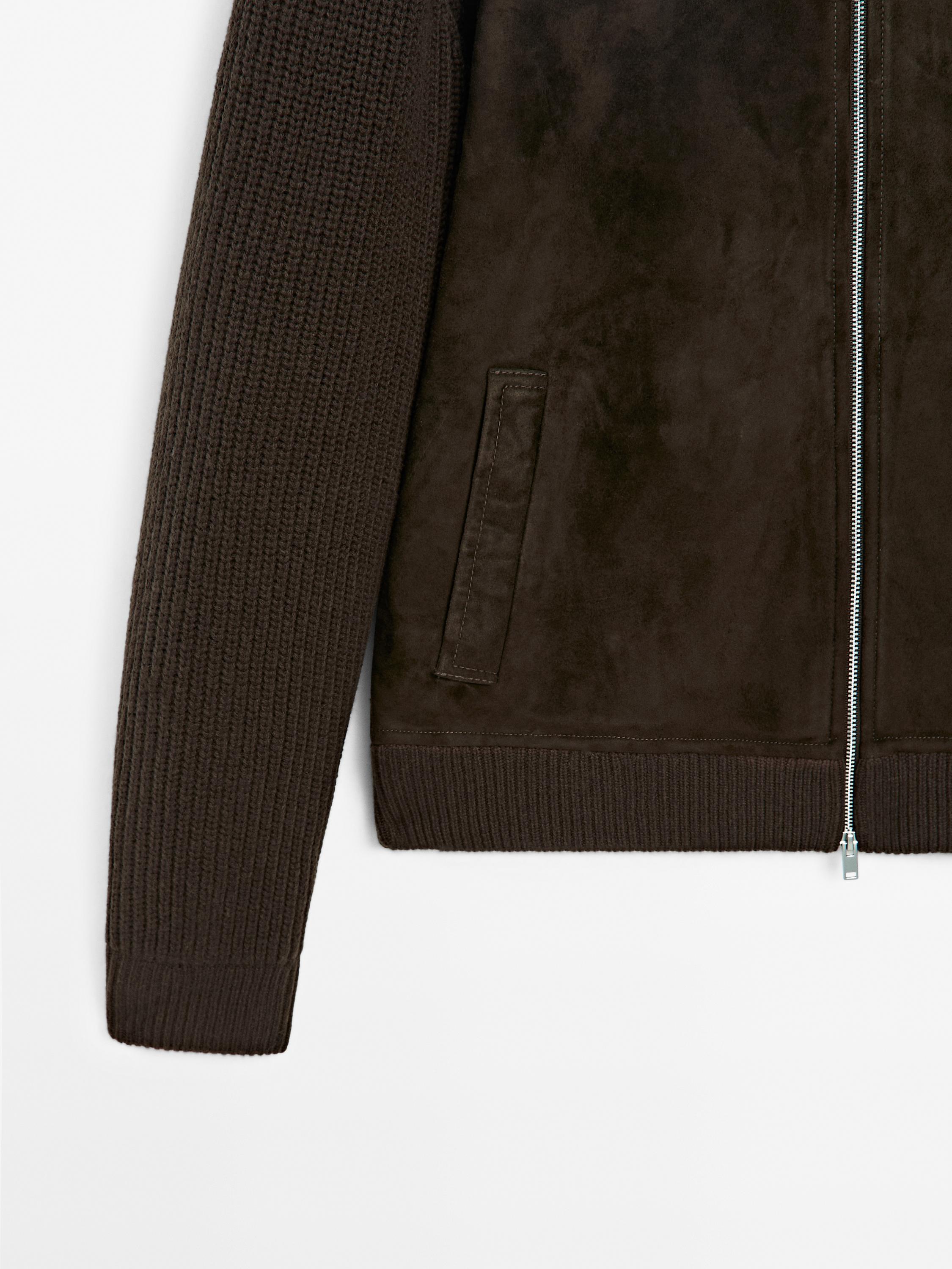 Contrast knit suede leather jacket