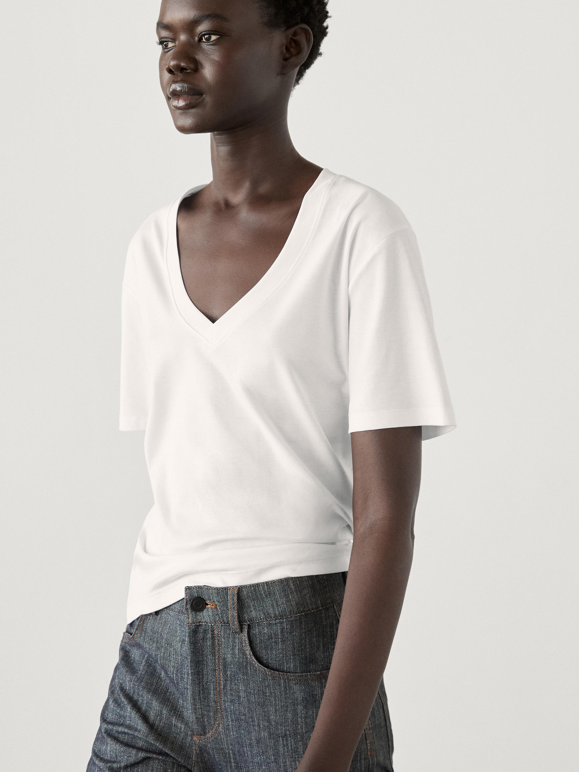 T-shirt 100 % coton, col en V