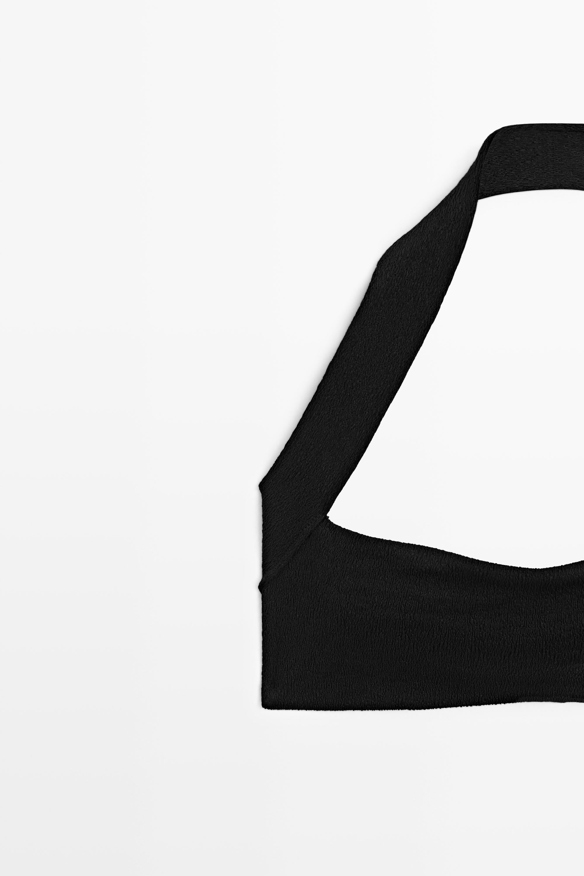 Textured halter bikini top — BLACK