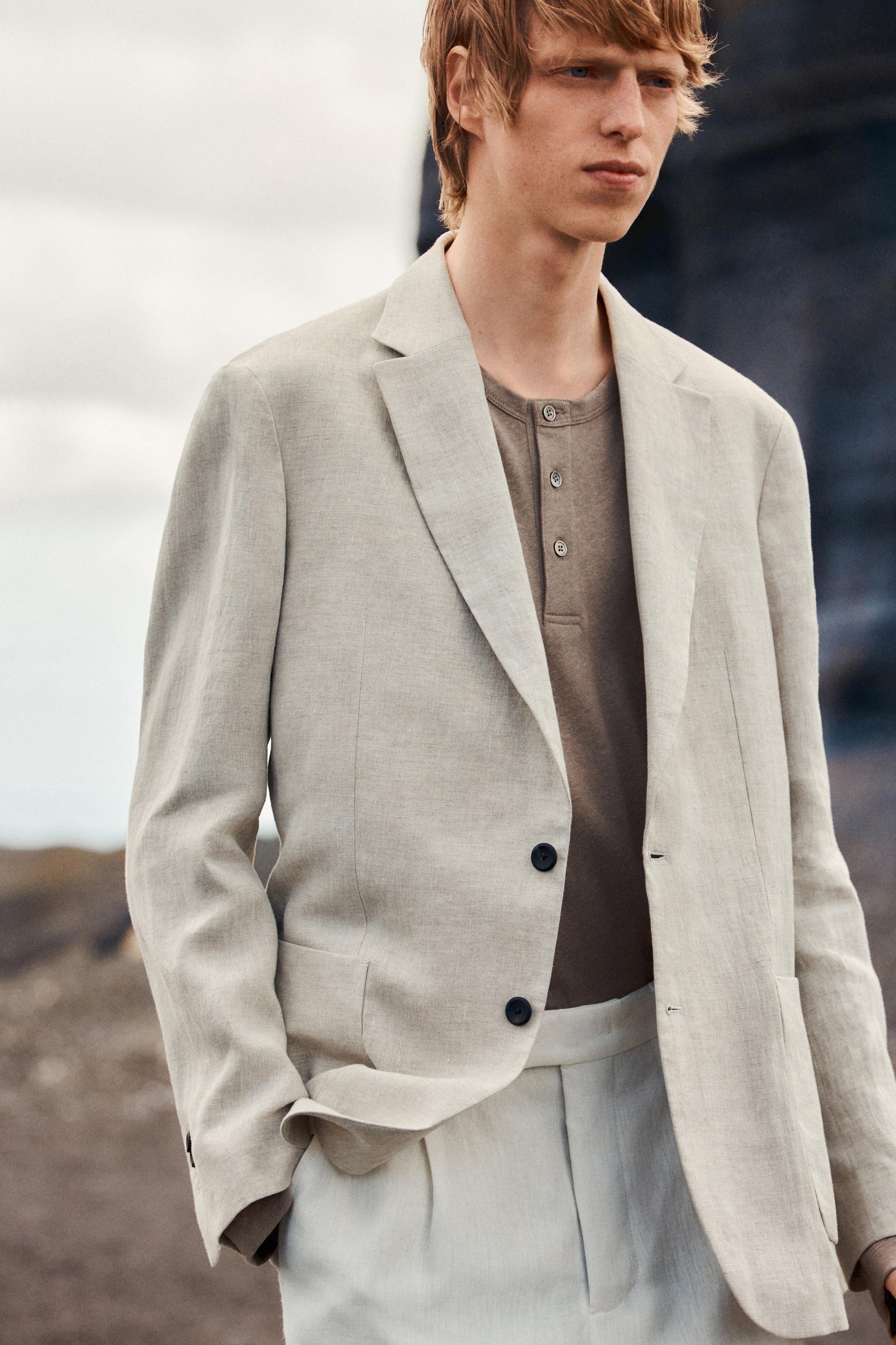 100% linen suit blazer with pocket details — CREAM