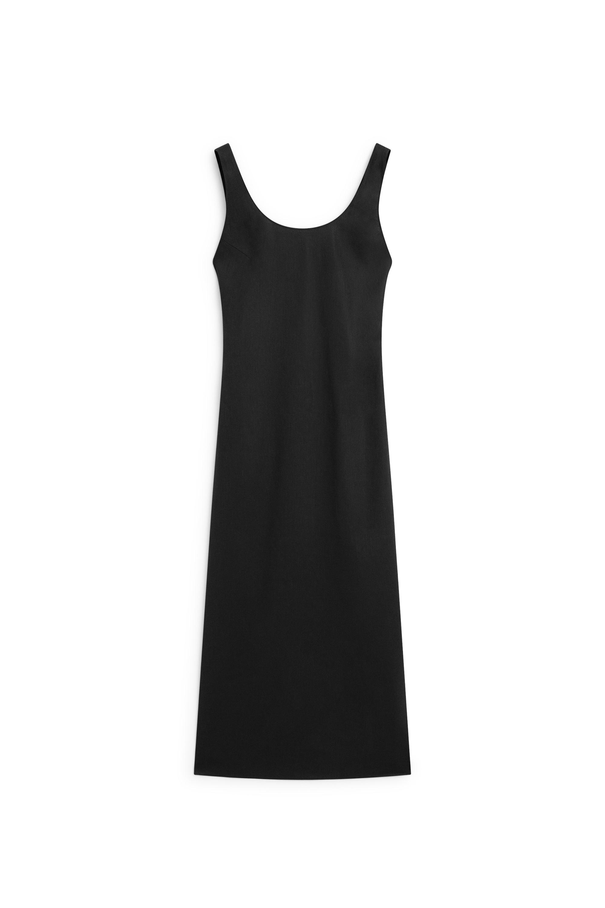 Flowing round neck midi dress — BLACK