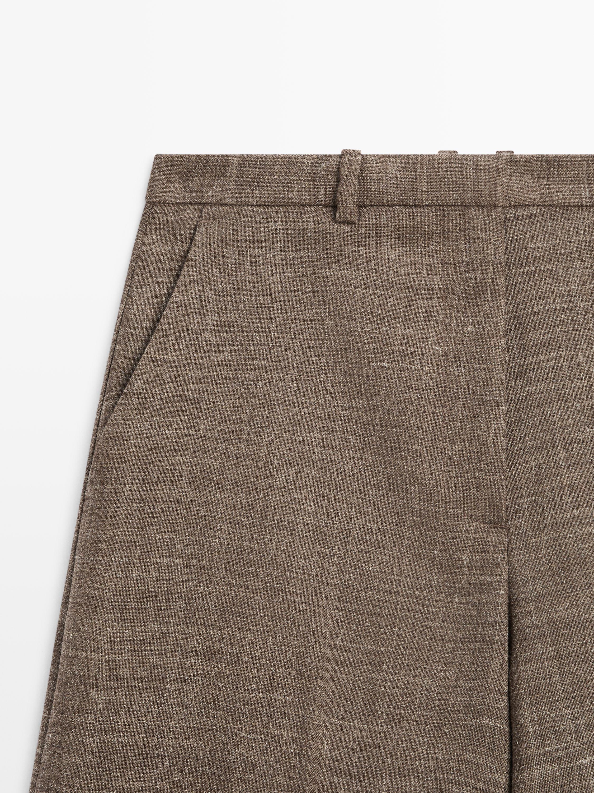 Wide-leg voluminous wool blend trousers — TAUPE GREY