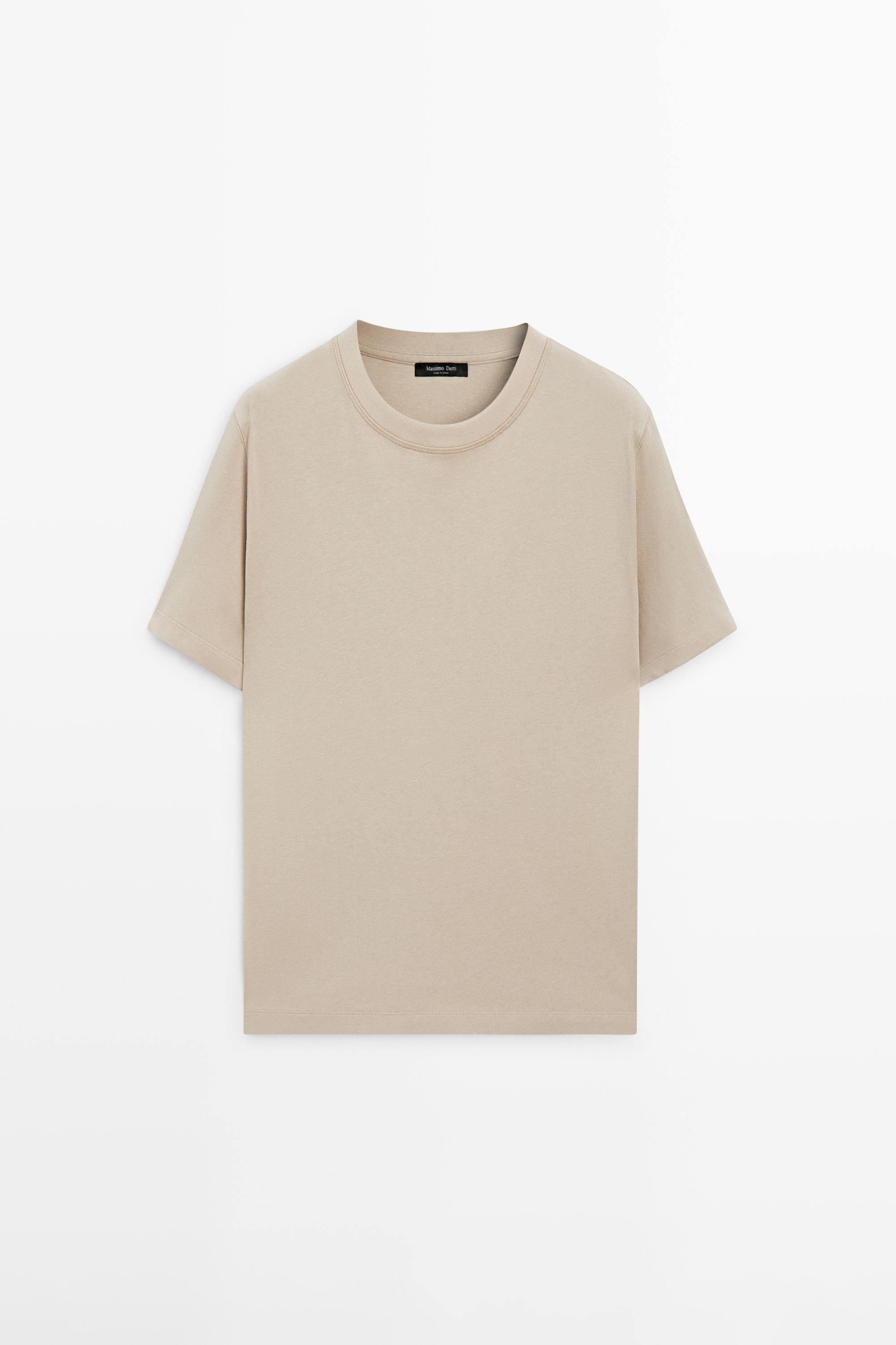 Short sleeve cotton blend T-shirt — SAND