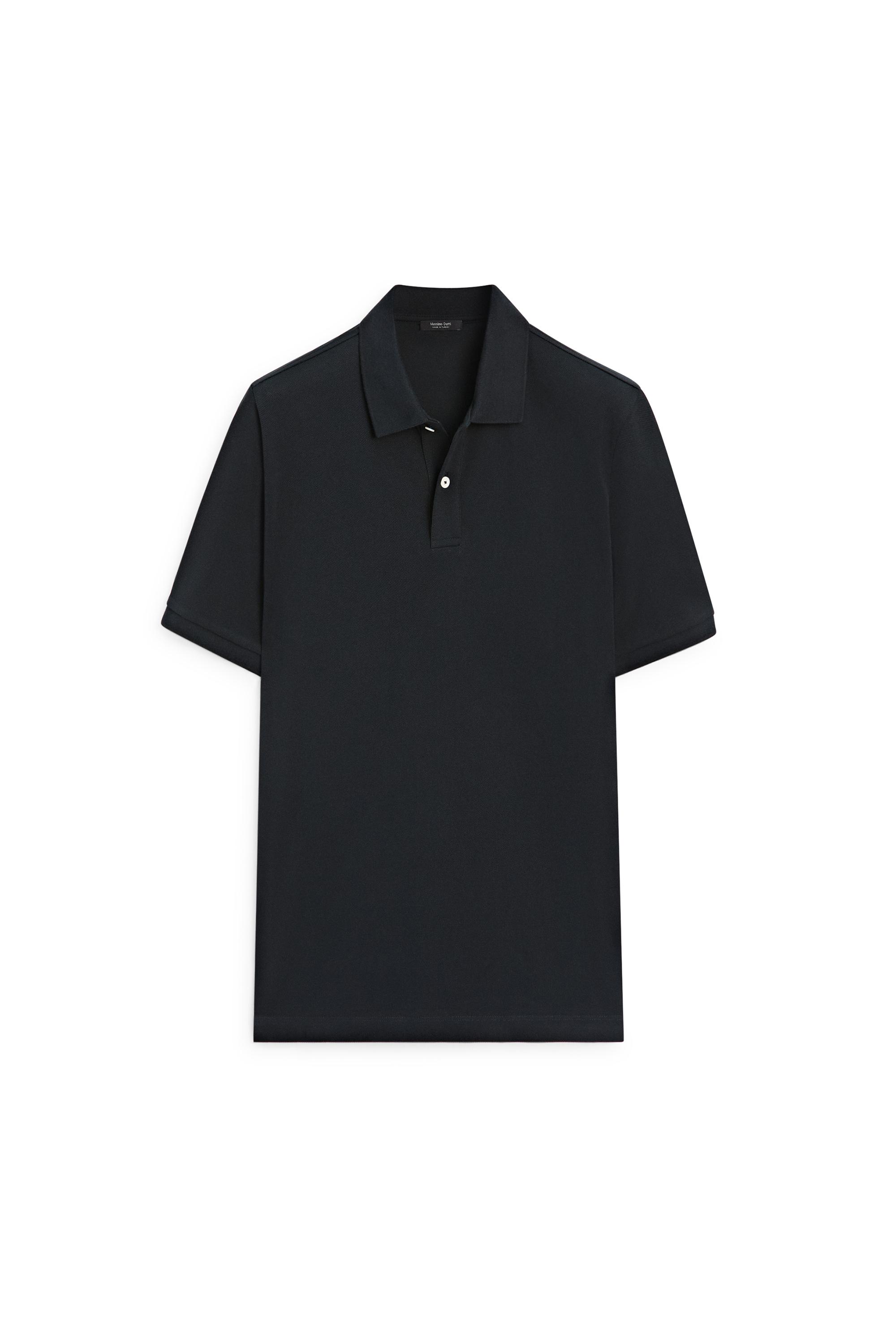 Micro-textured cotton piqué polo shirt — NAVY BLUE