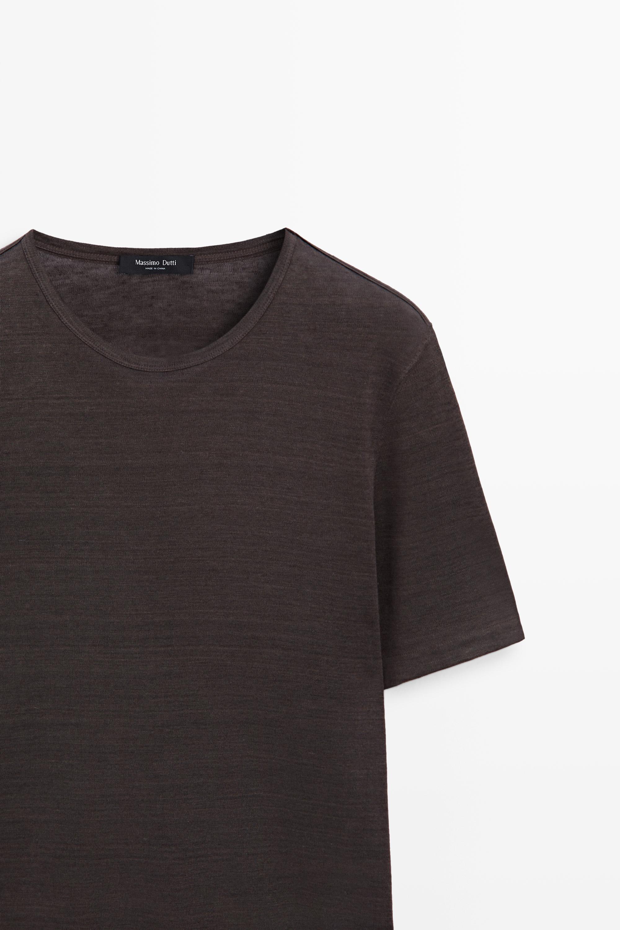 100% linen short sleeve T-shirt — BROWN
