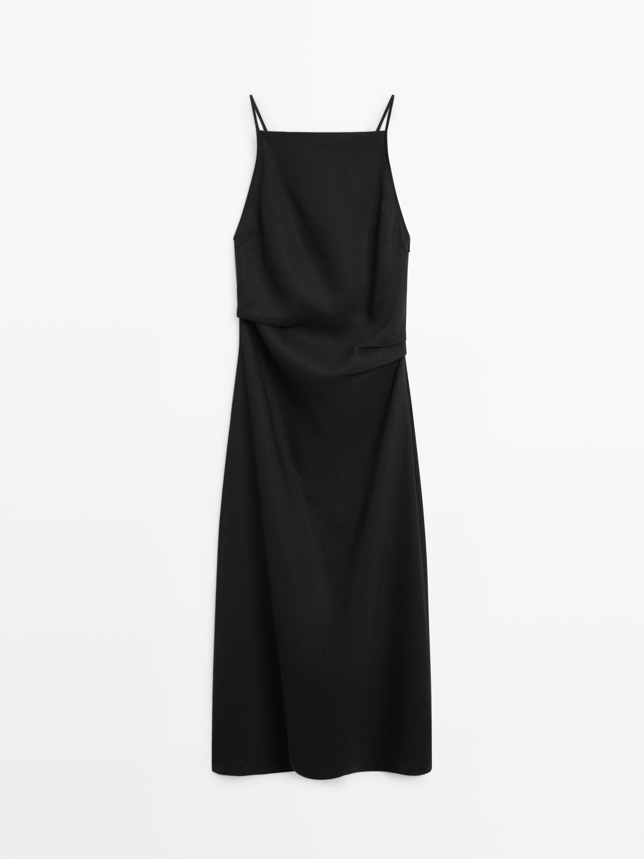 Linen blend pleated midi dress