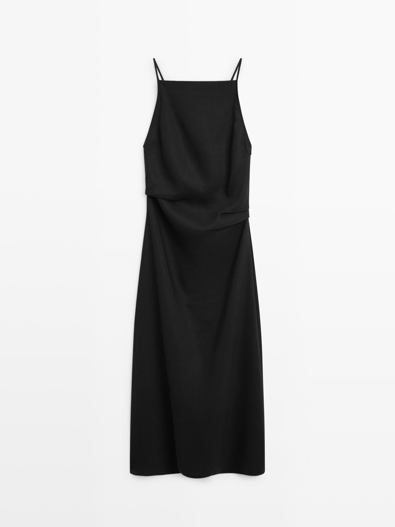 Vestito Midi Plissettato In Lino - Nero - 42 (It 46) - Massimo Dutti - Femminile