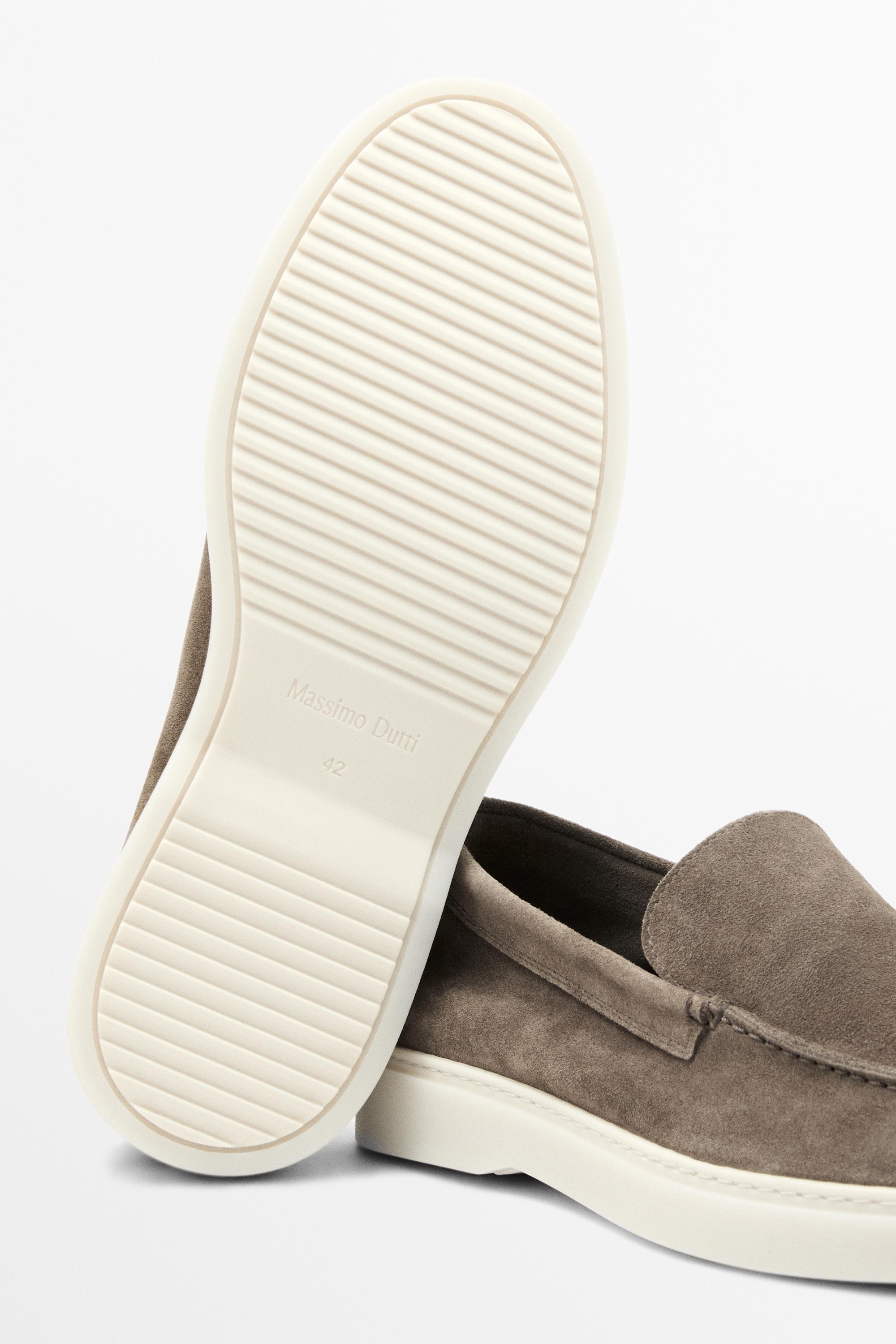 Split suede leather moc toe loafer — MINK