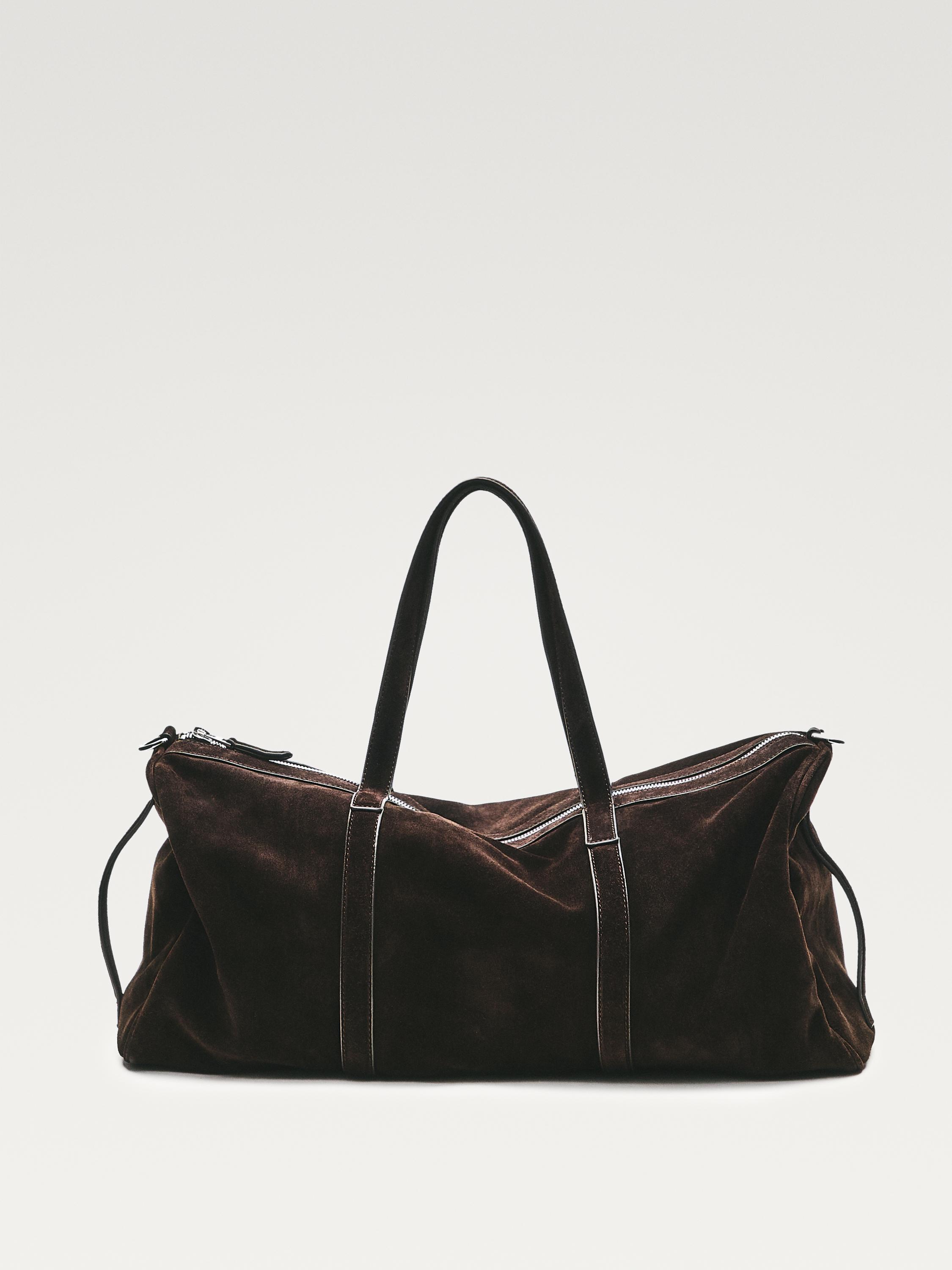 Suede leather travel bag — BROWN