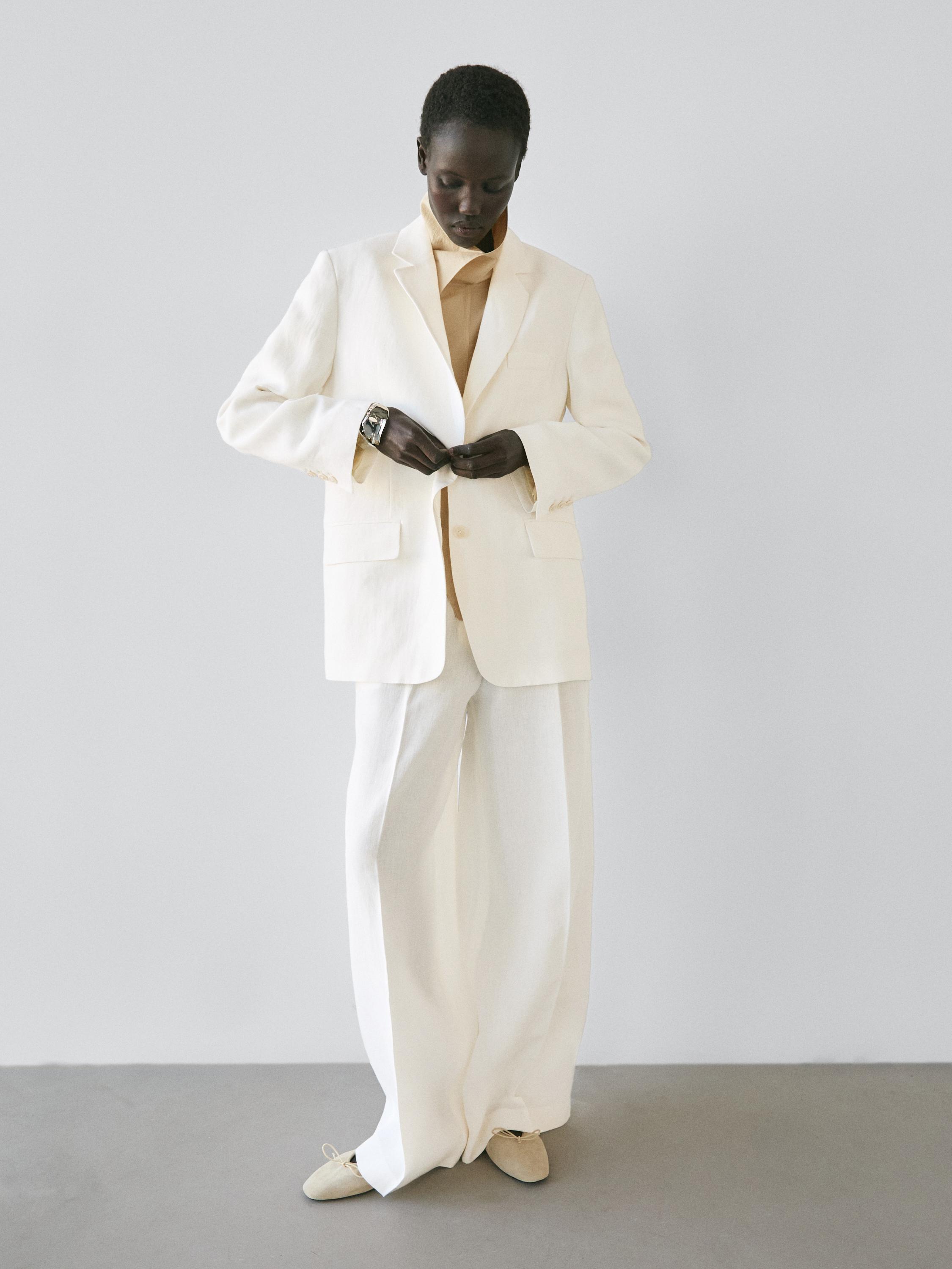 Flowing linen suit trousers — Off white