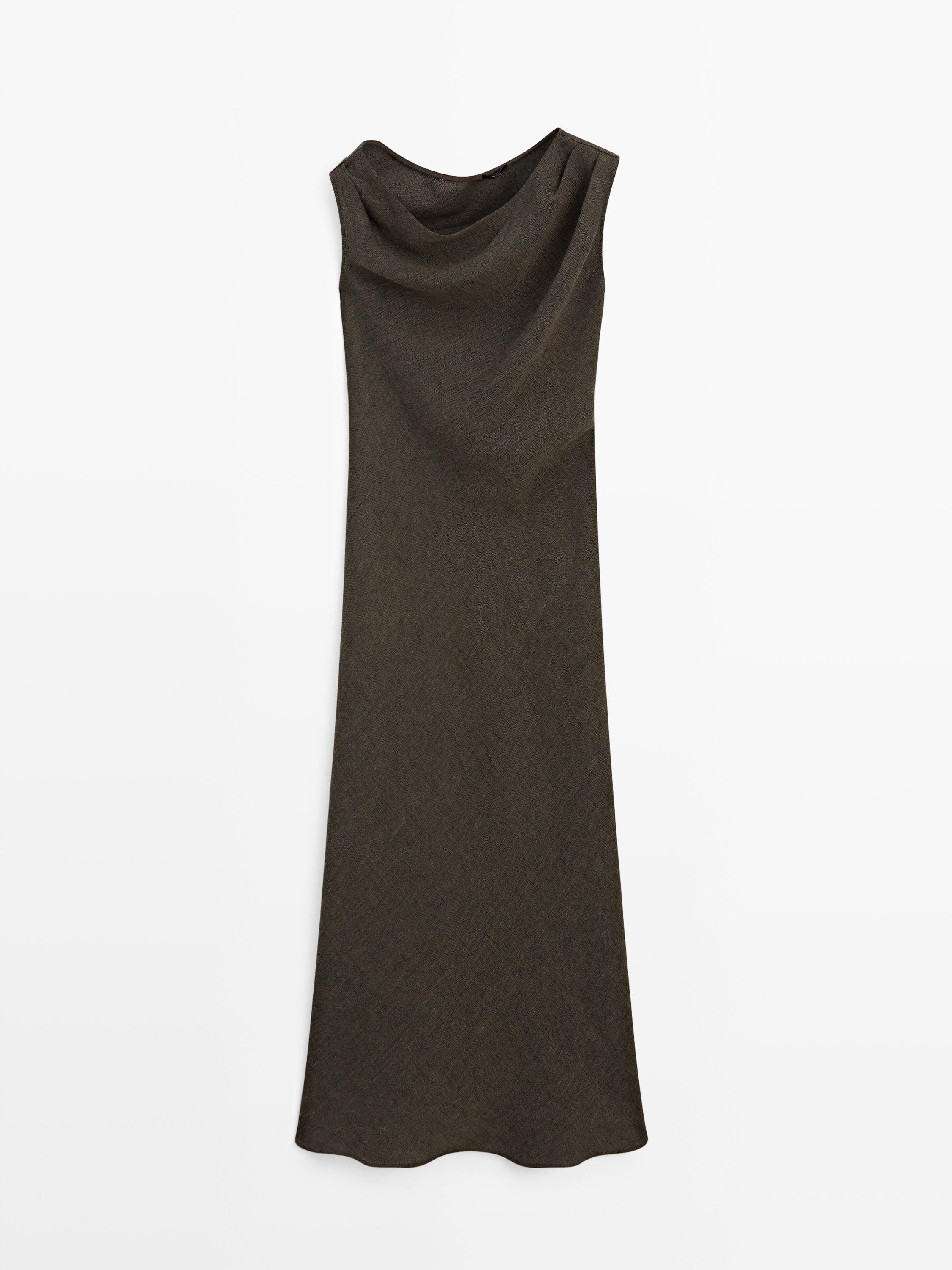 100% linen midi dress with shoulder detail