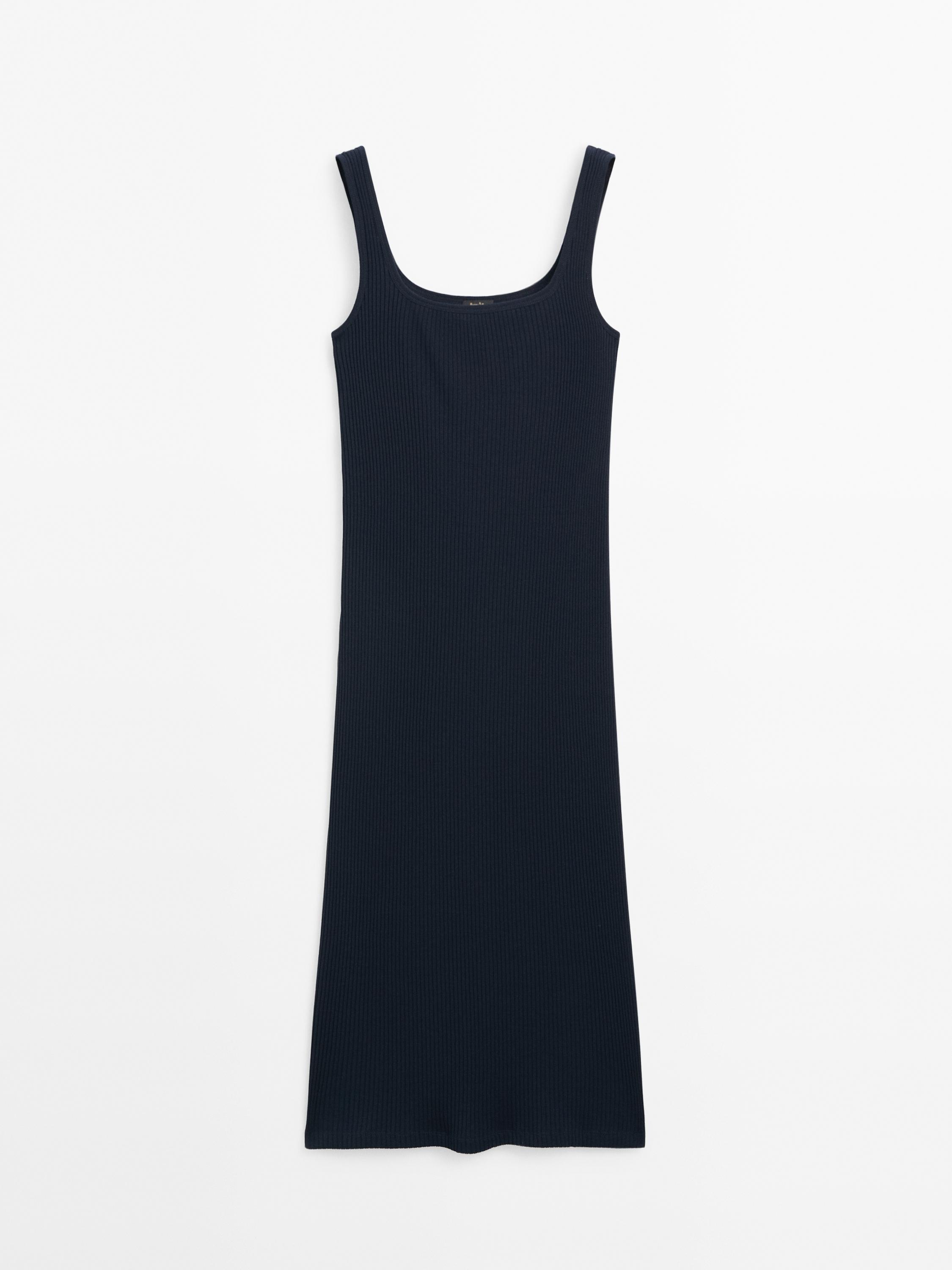 Ribbed midi dress with square neckline