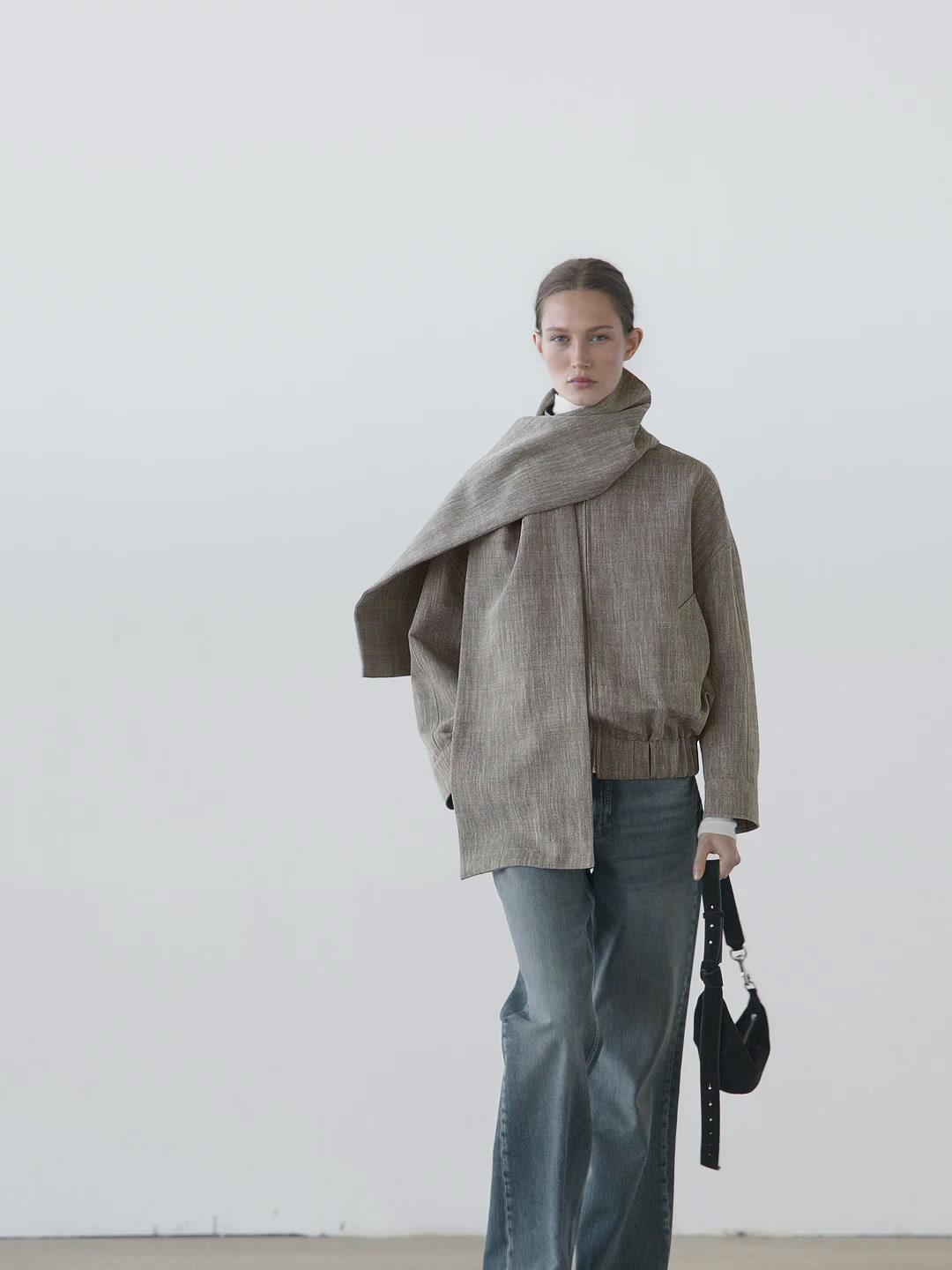 Flecked bomber jacket with scarf