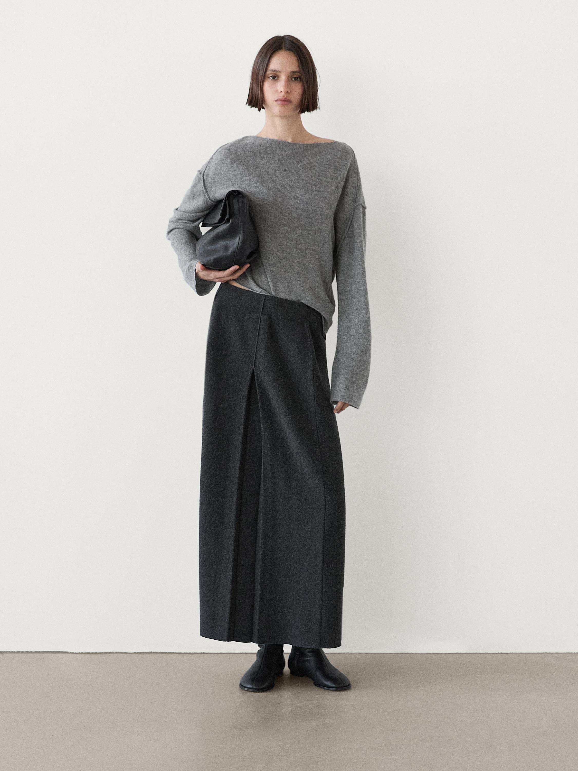 Wool blend box pleat skirt