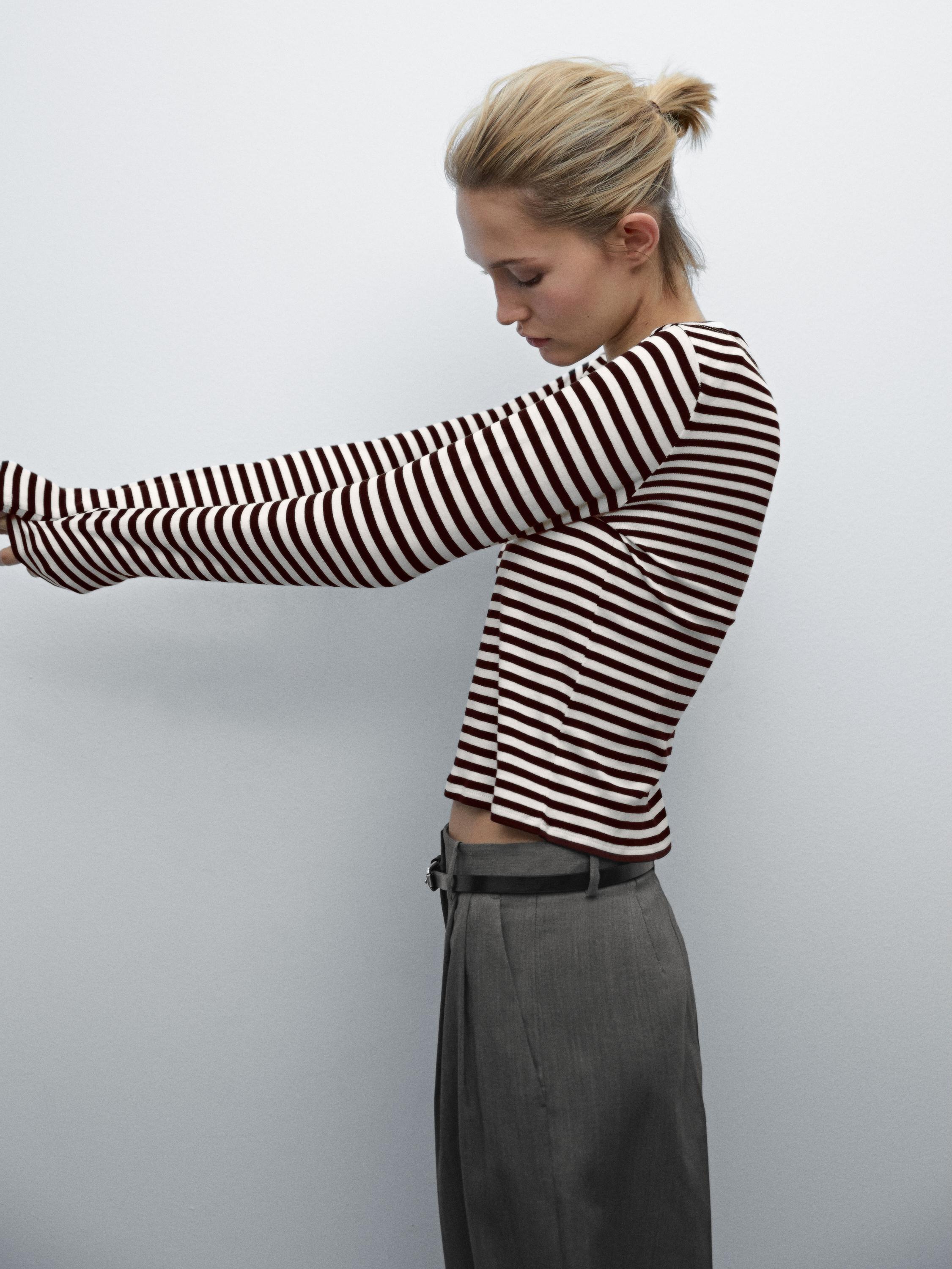 Striped T-shirt with crossover shoulder detail