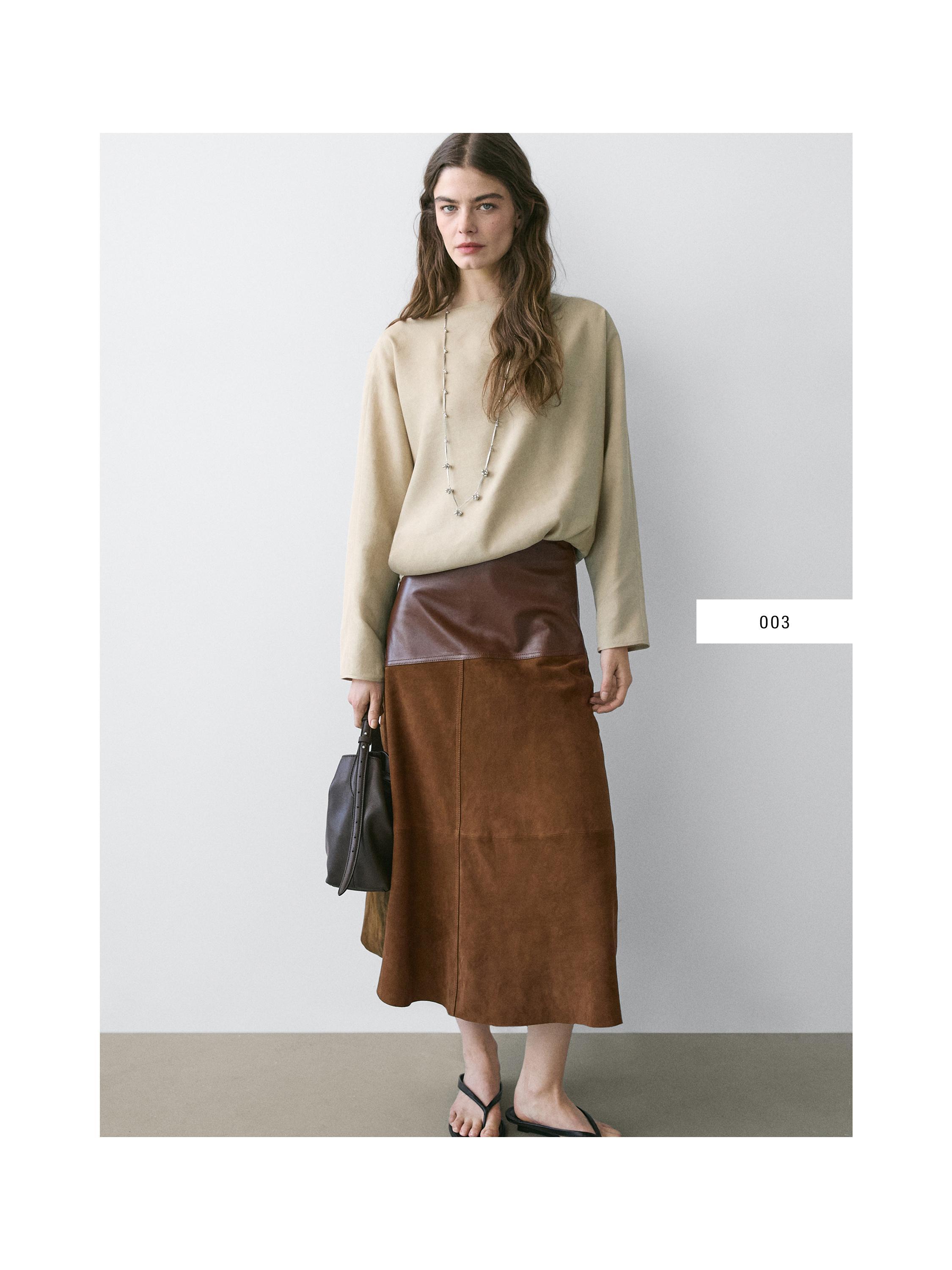 Flowing boat neck shirt — BEIGE