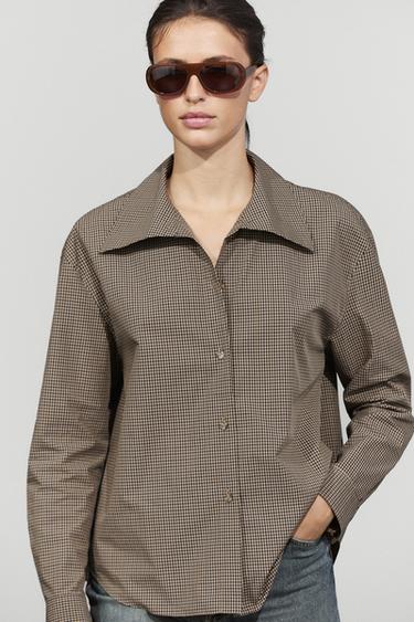 Cotton blend gingham shirt — BROWN 3