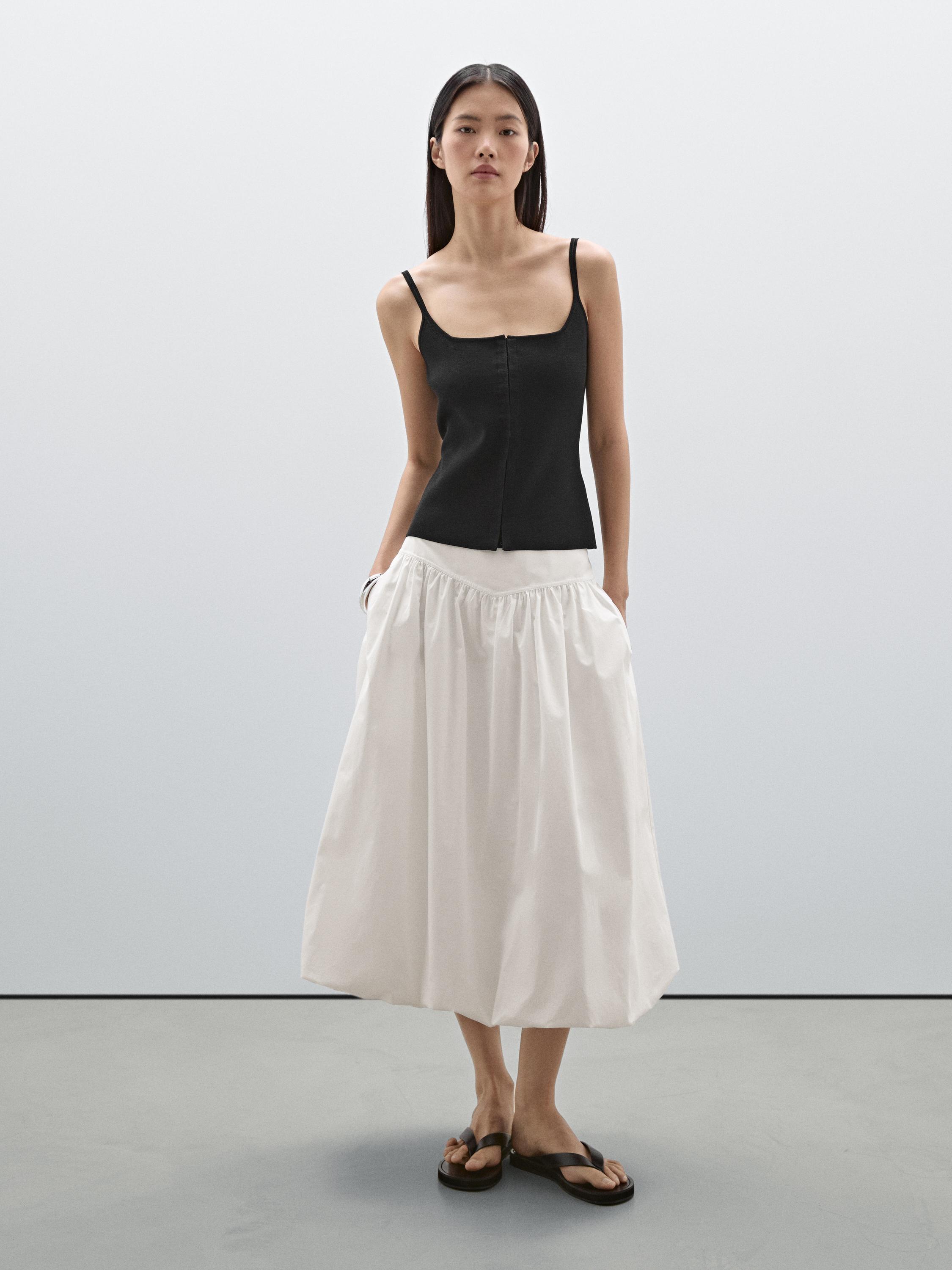 100% cotton balloon midi skirt