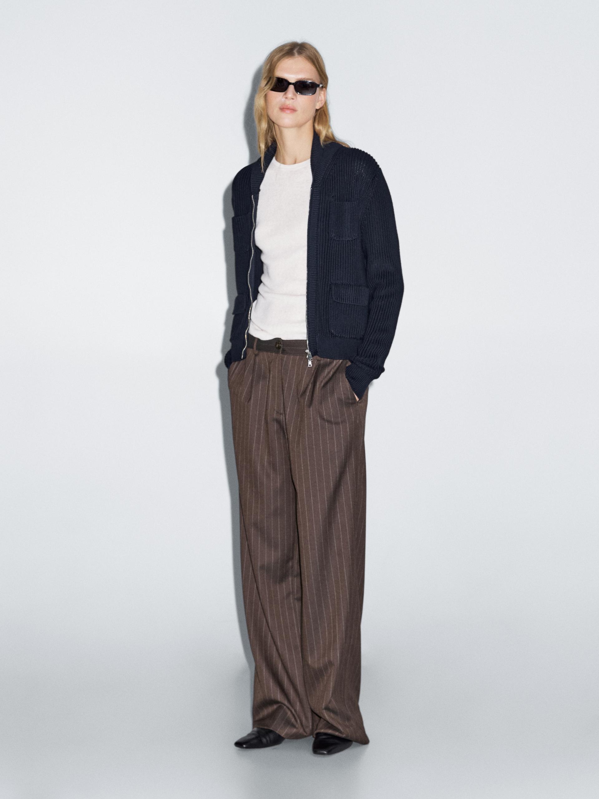Pantaloni Ampi Gessati - Cioccolato - 36 (It 40) - Massimo Dutti - Femminile