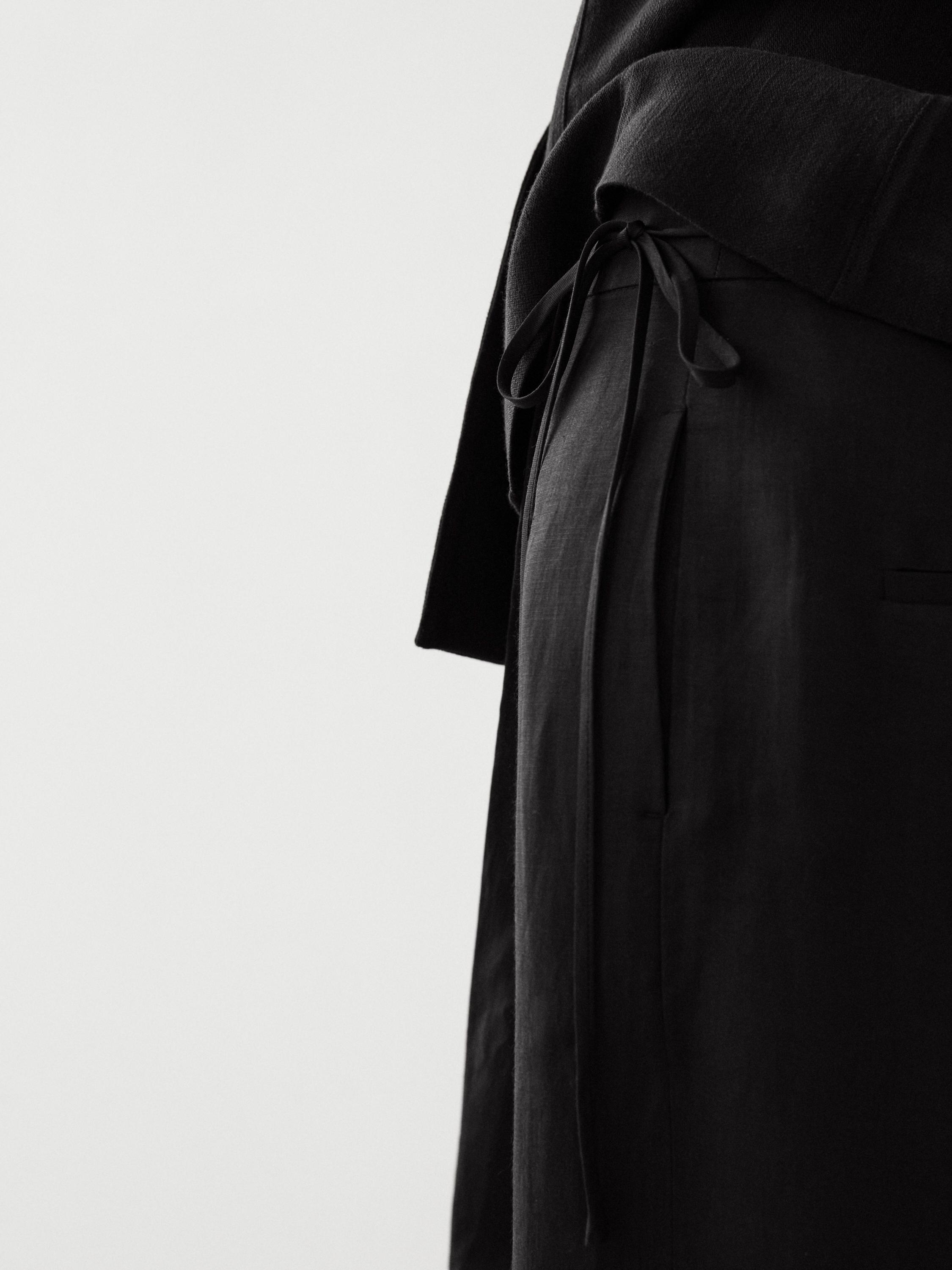 Flowing pareo trousers with tie detail — BLACK