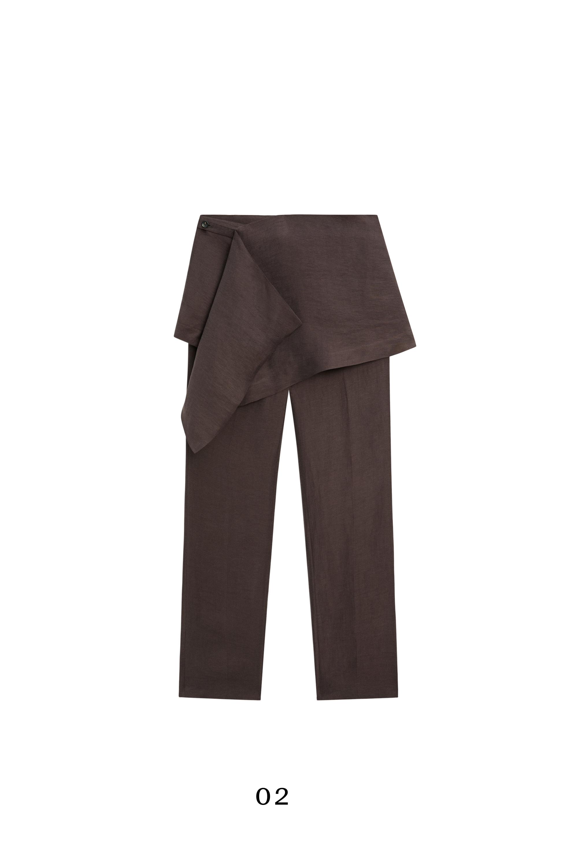 Pants with skirt detail and linen — Chocolate