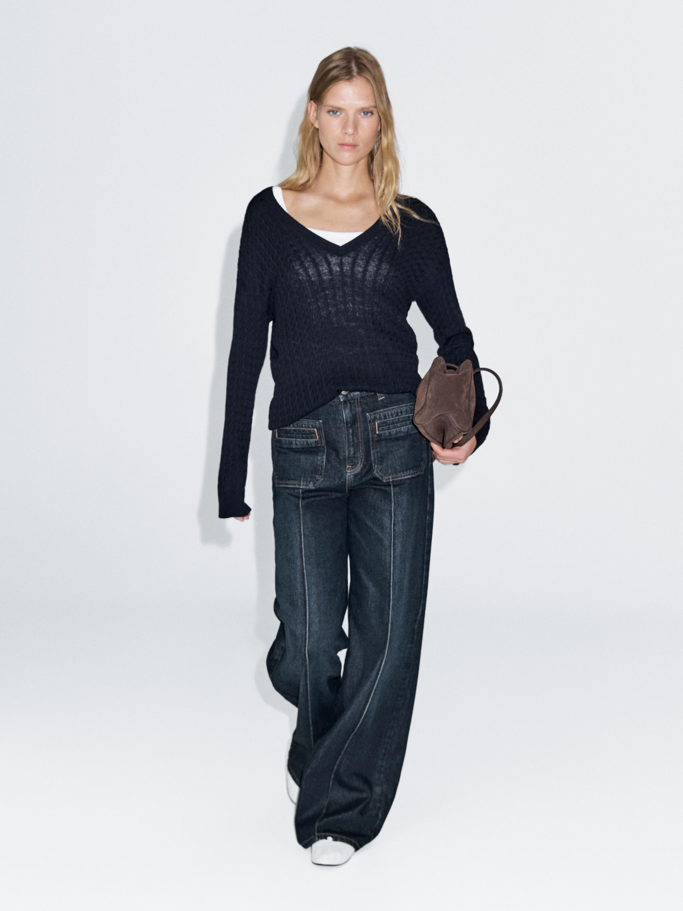 V-neck cable-knit sweater