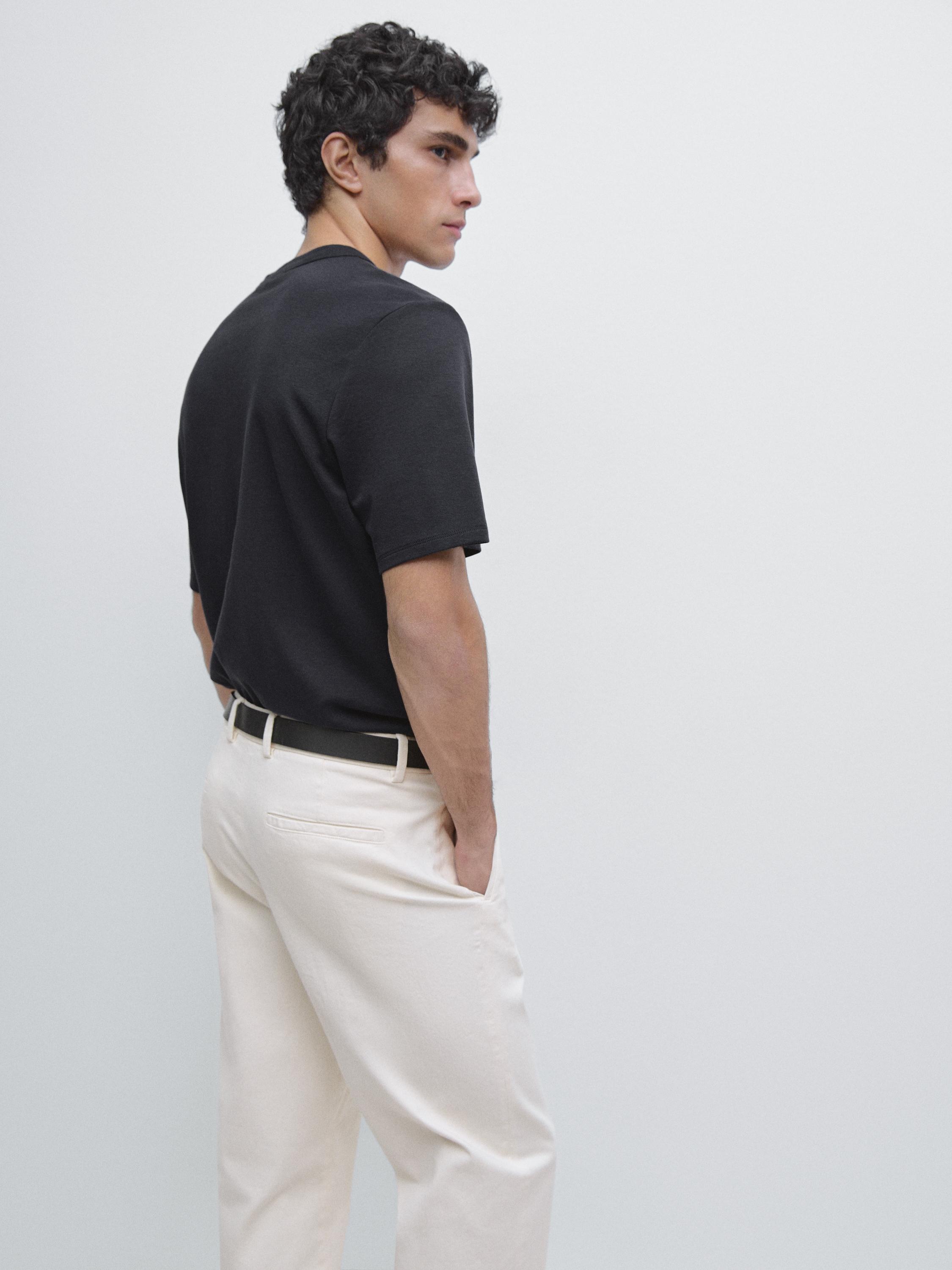 Short sleeve cotton and silk T-shirt — NAVY BLUE