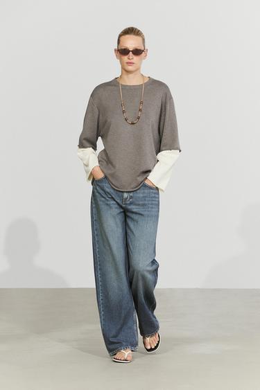 Oversize knit sweater with double sleeve detail — DARK KHAKI 1