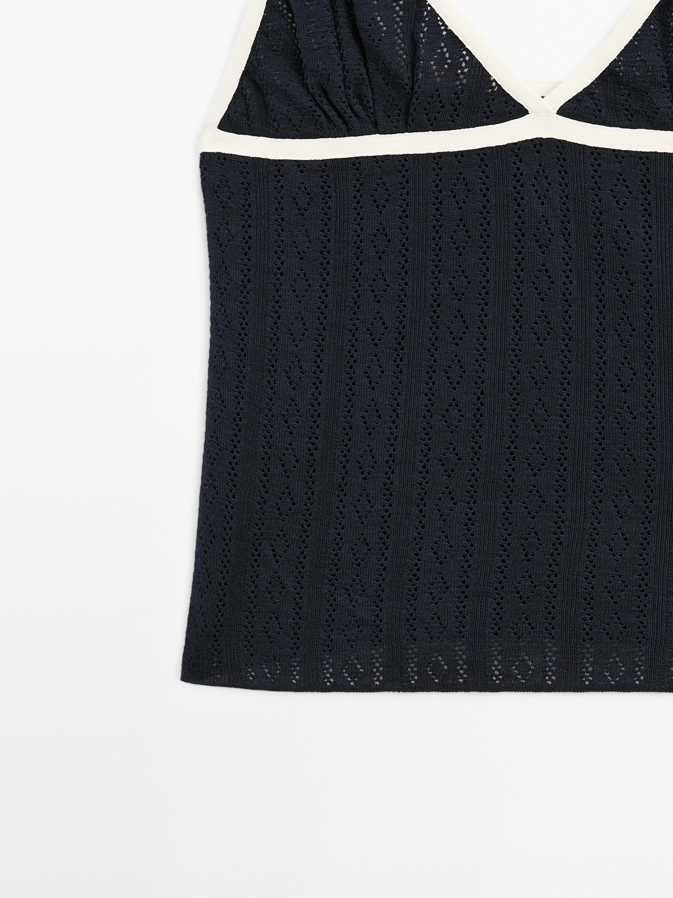 Pointelle knit triangle top