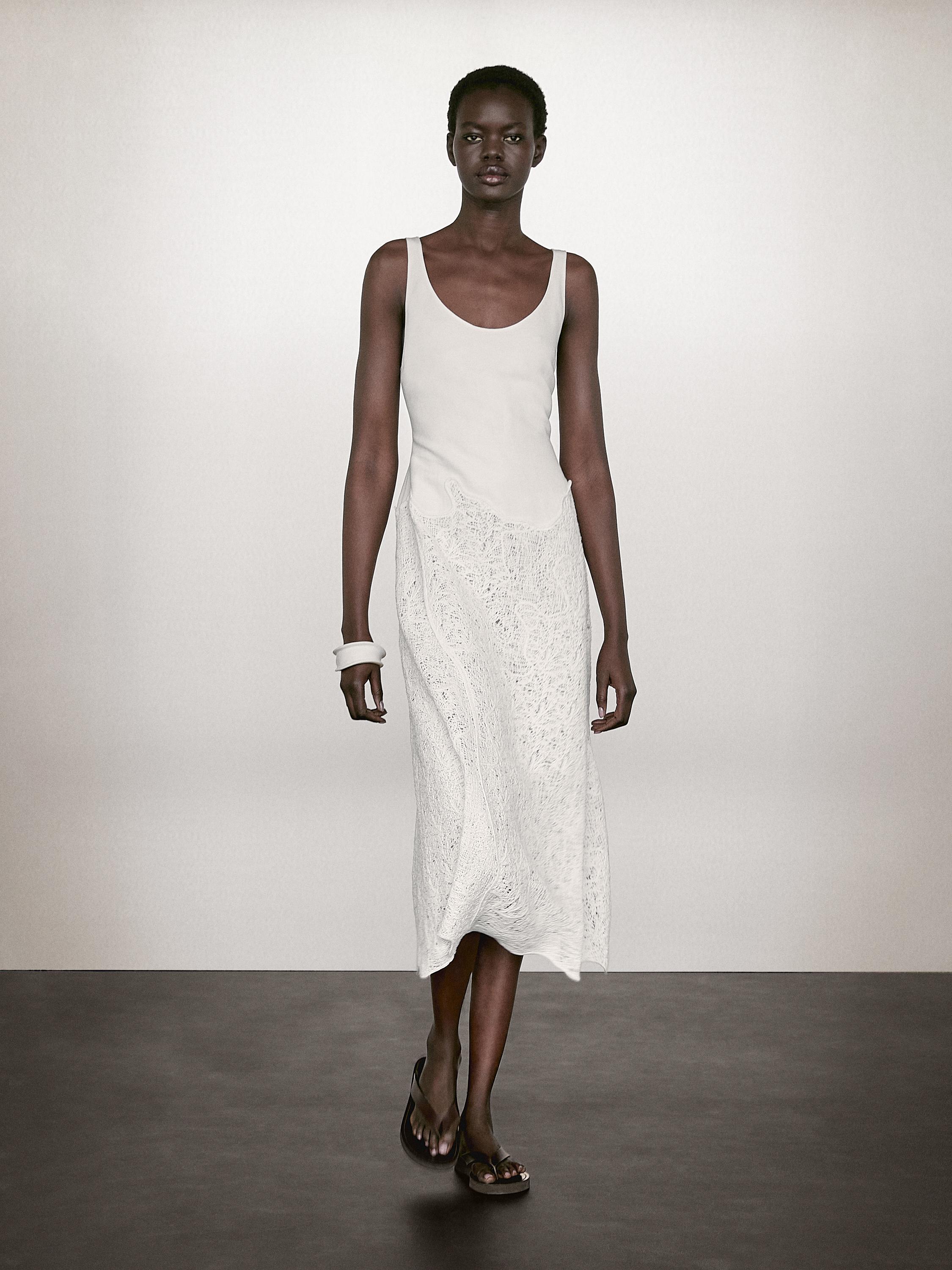 Vestido Blanco Vestidos Punto Massimo Dutti Vestido Midi Vuelo