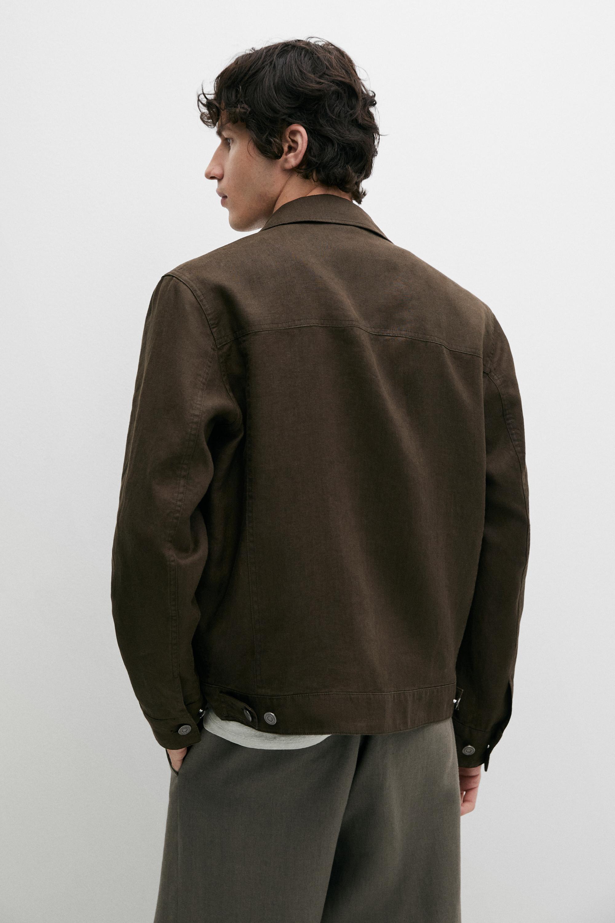 100% linen trucker jacket — DARK KHAKI