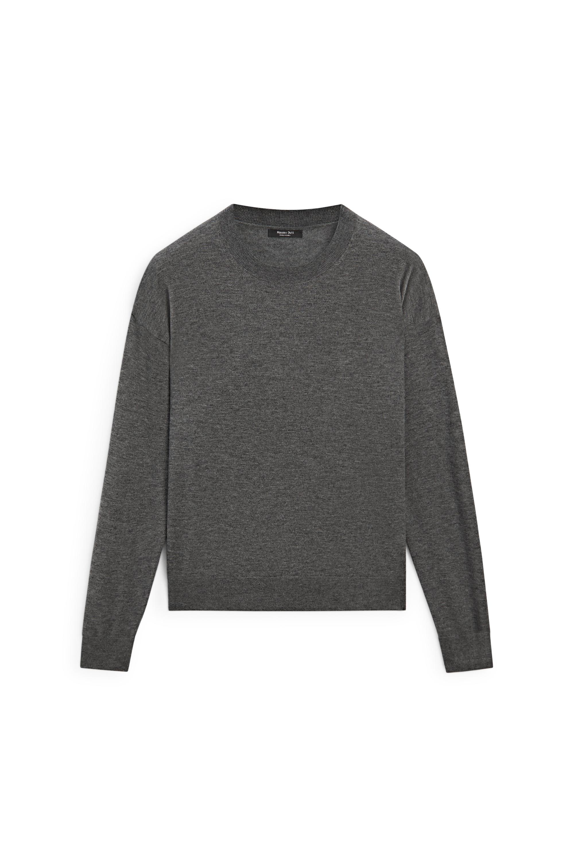 Fine knit round neck sweater — DARK GREY
