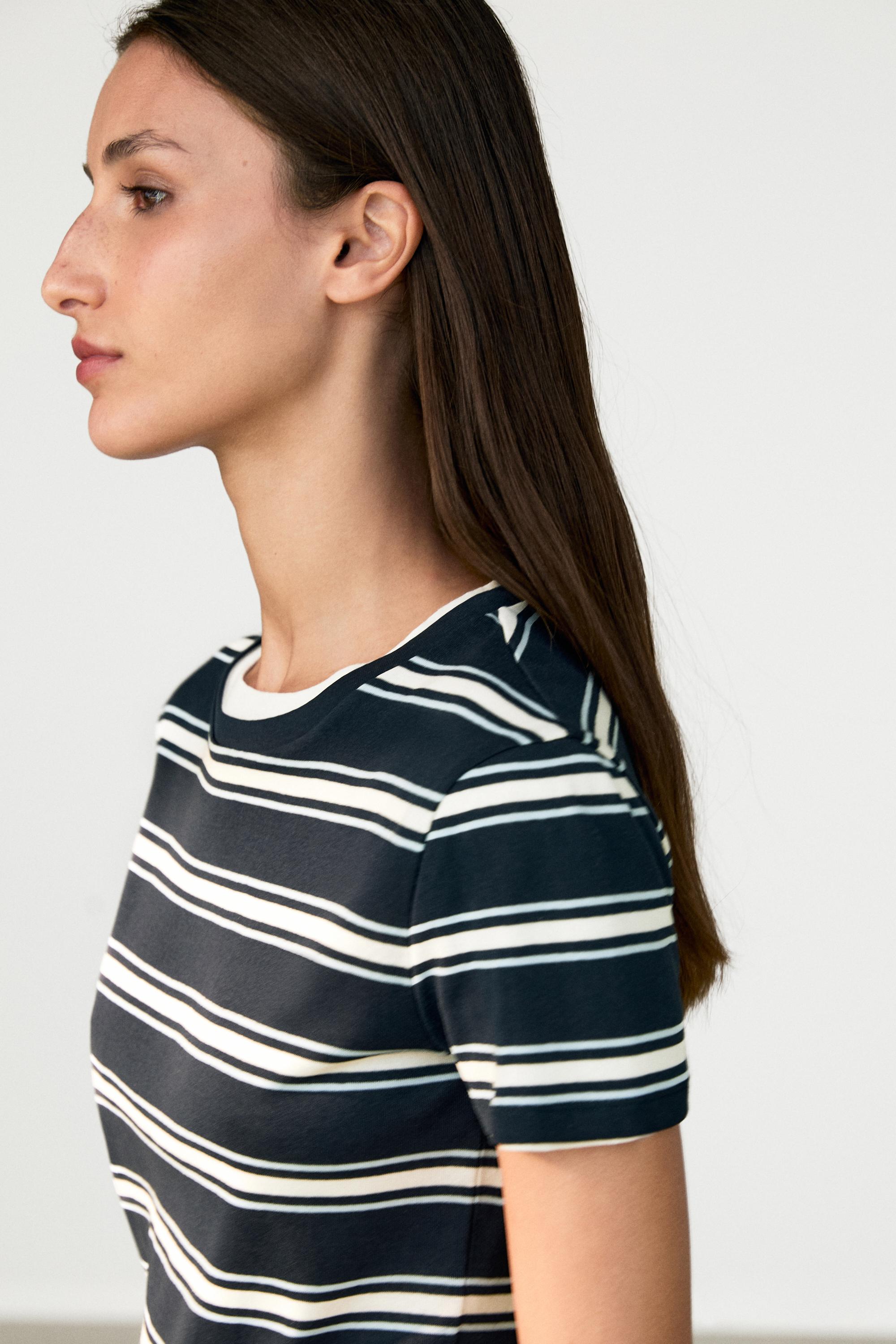 Double-layer striped short sleeve T-shirt — BLUE