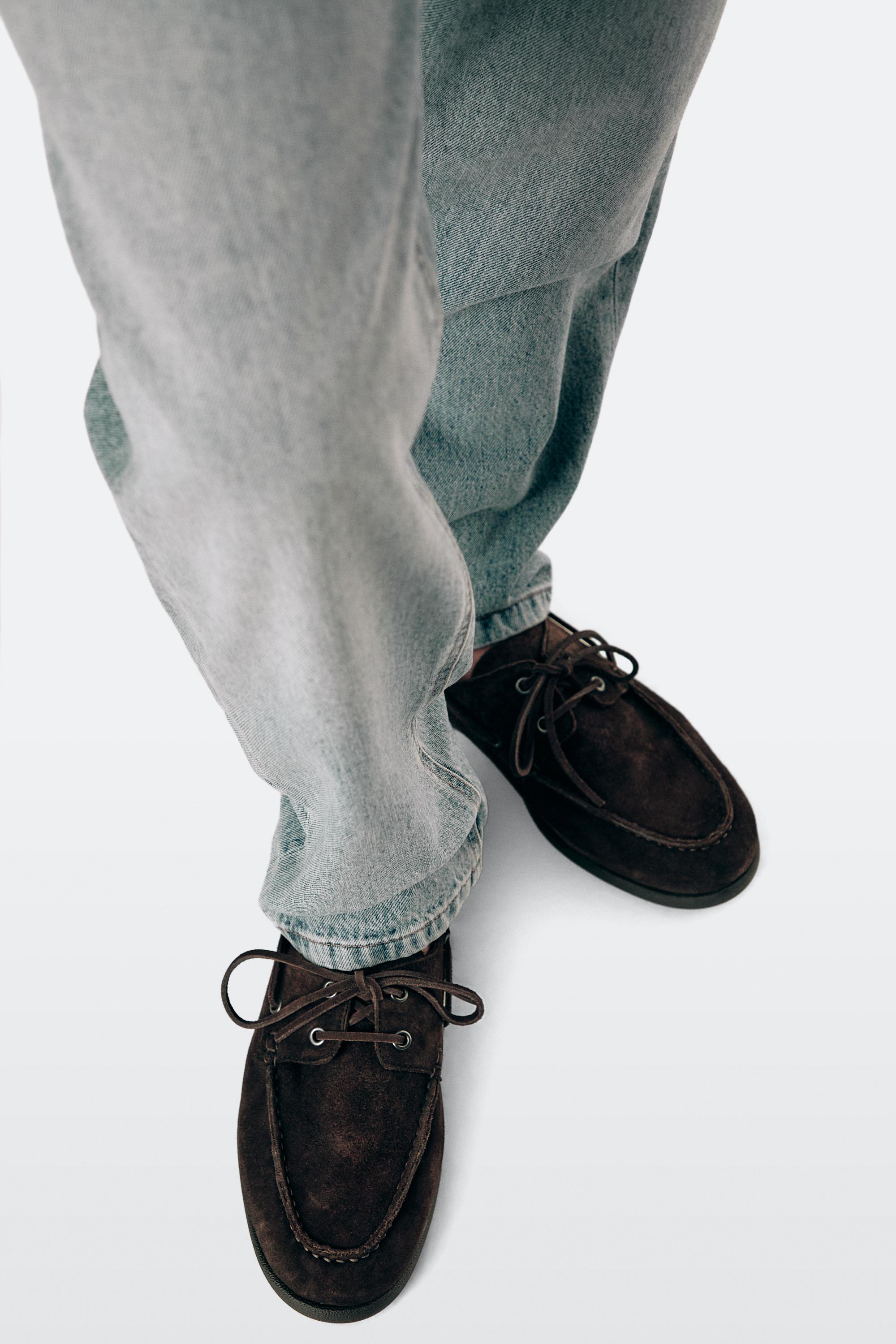 Split leather deck shoes — BROWN