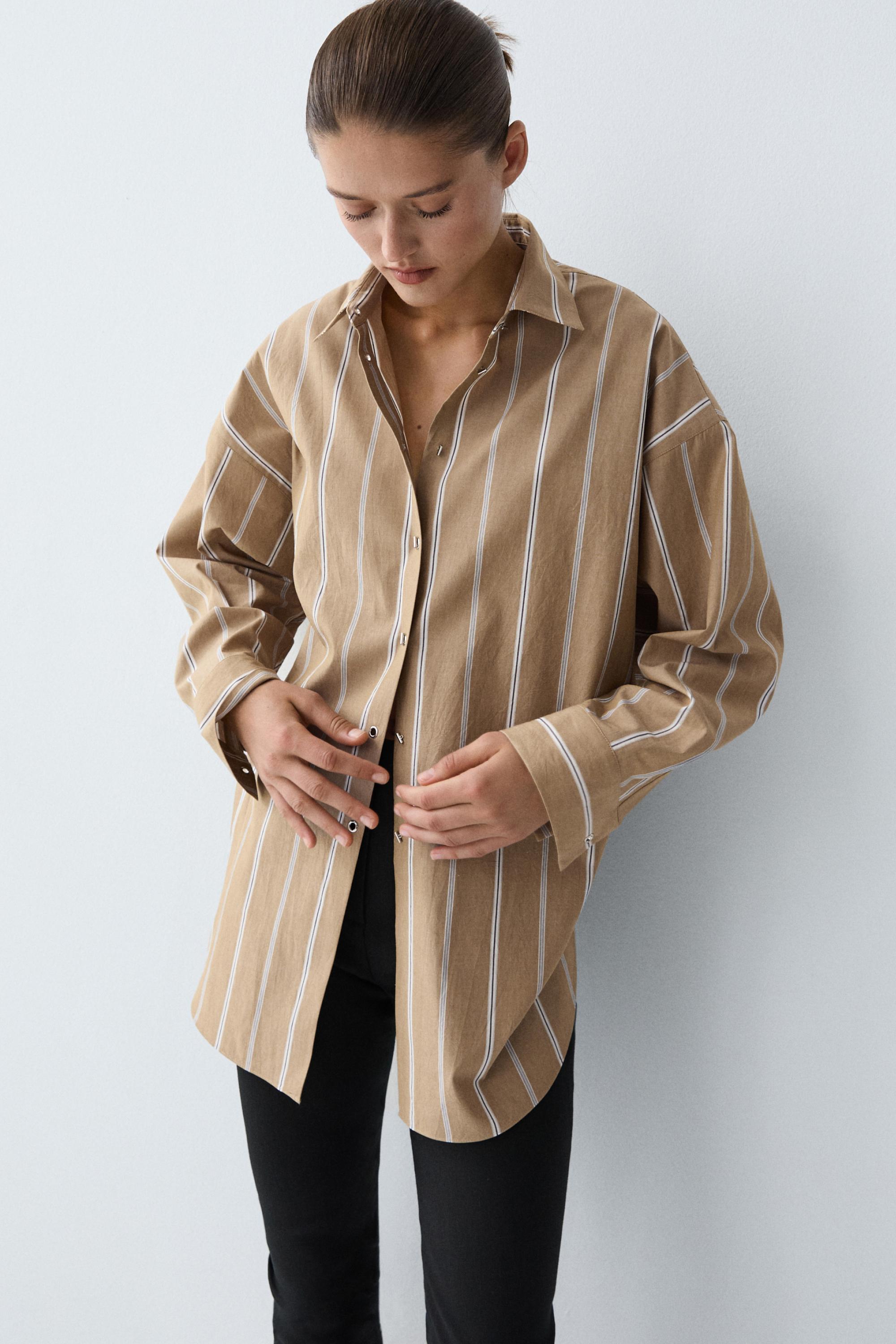 Striped shirt with button detail — BROWN