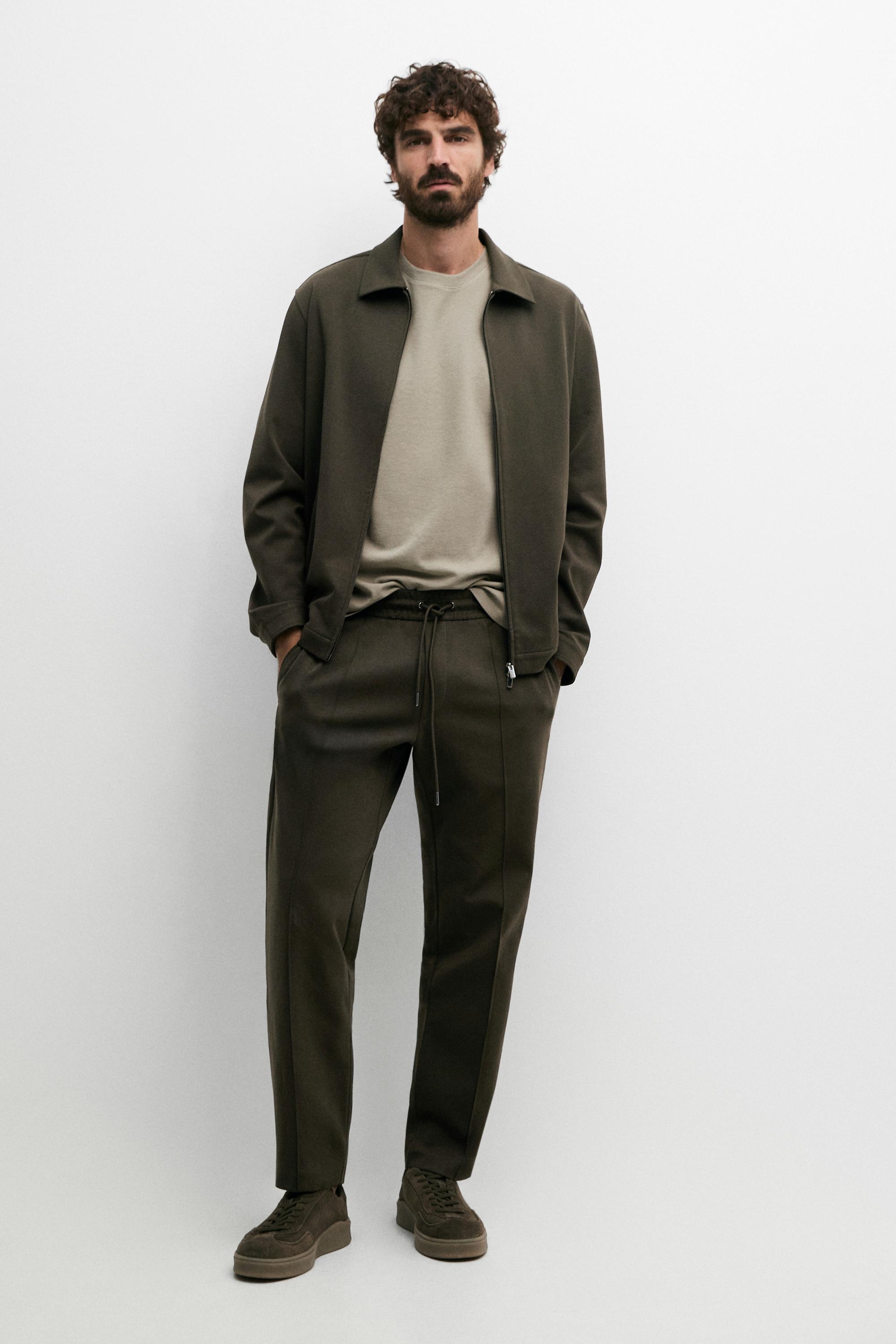 Cotton blend jogger fit trousers — DARK KHAKI