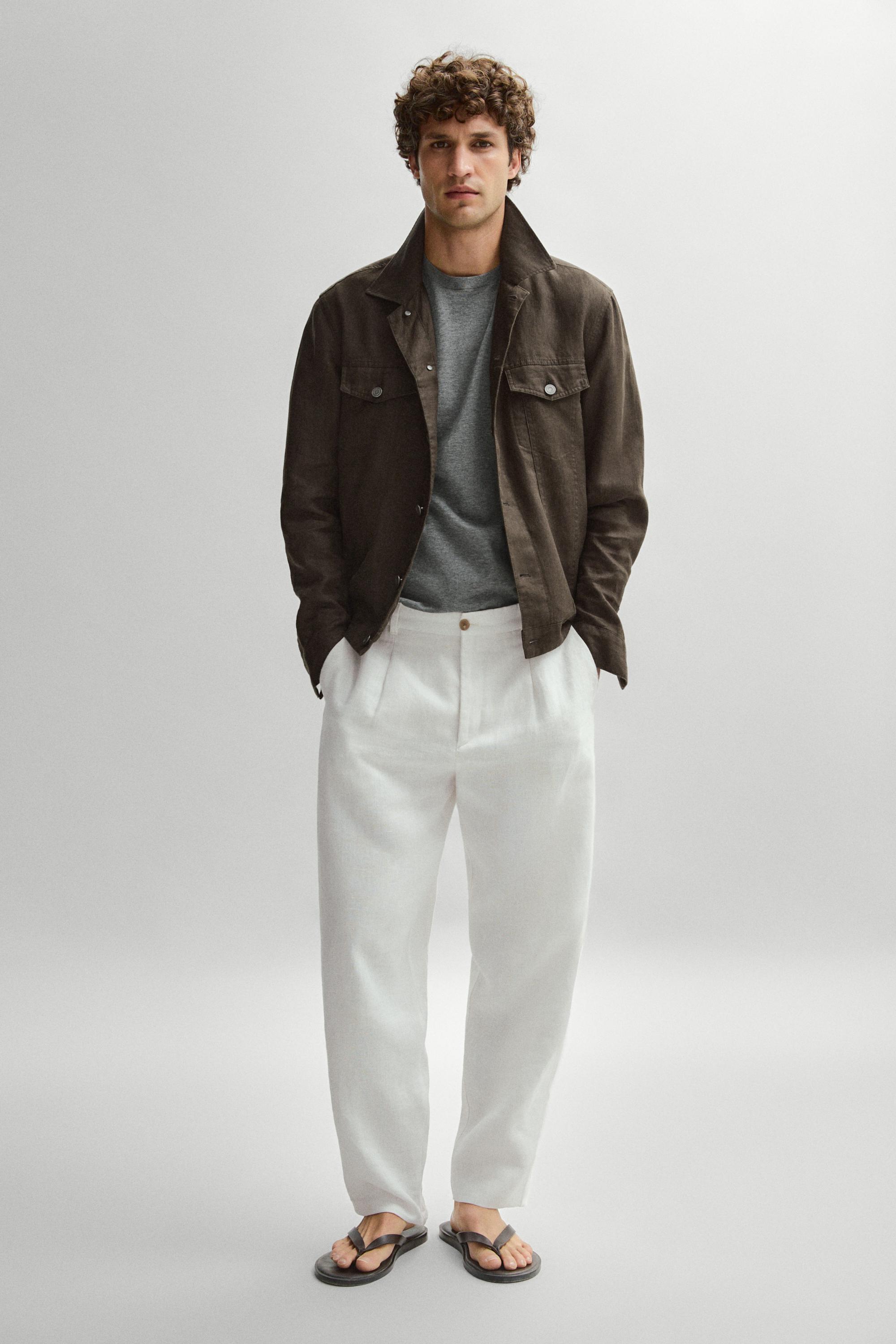 100% linen trucker jacket — DARK KHAKI