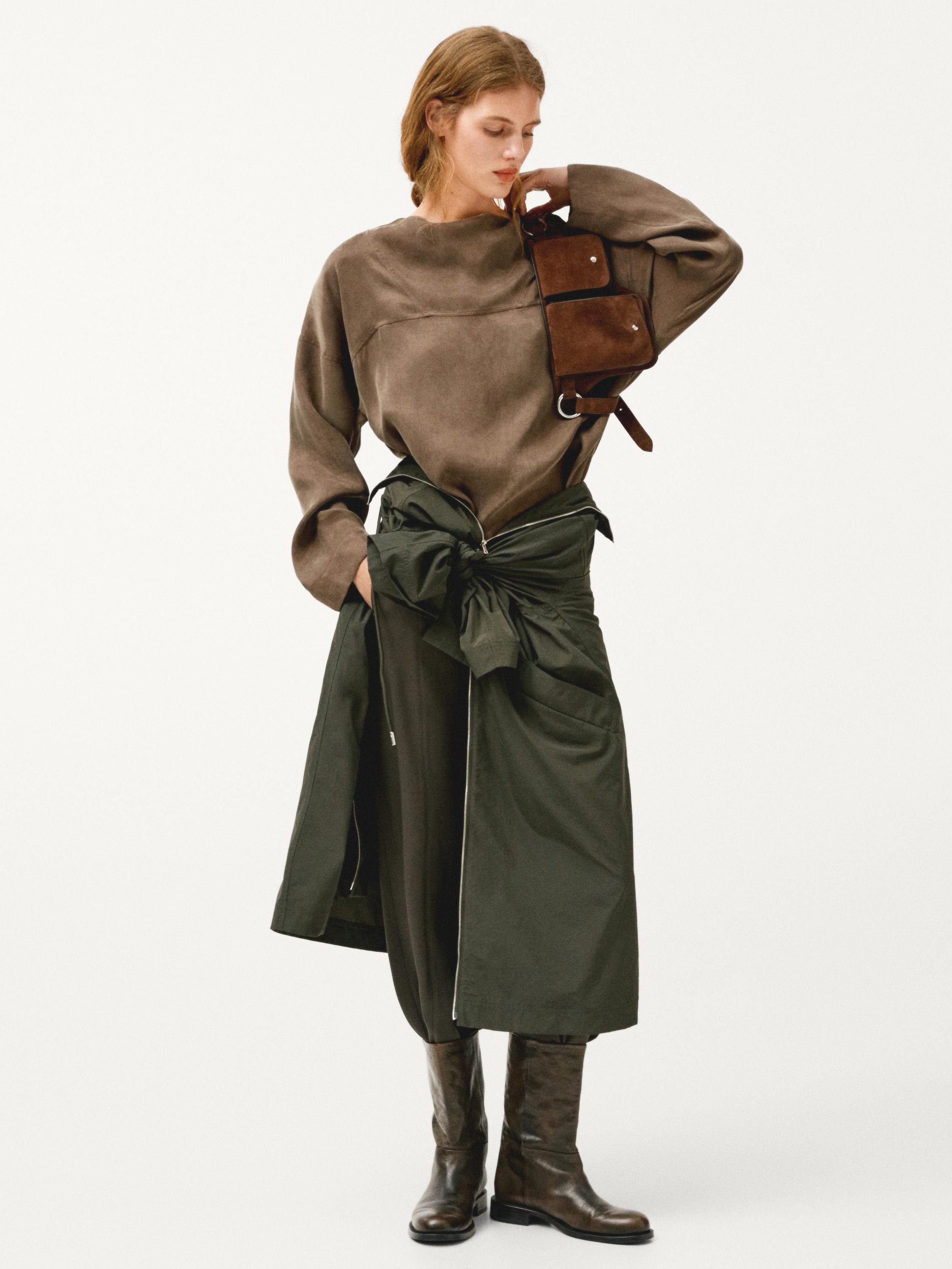 Technical fabric trench coat with hood — BOTTLE GREEN