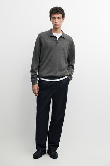 100% cotton knit polo sweater — CHARCOAL 1