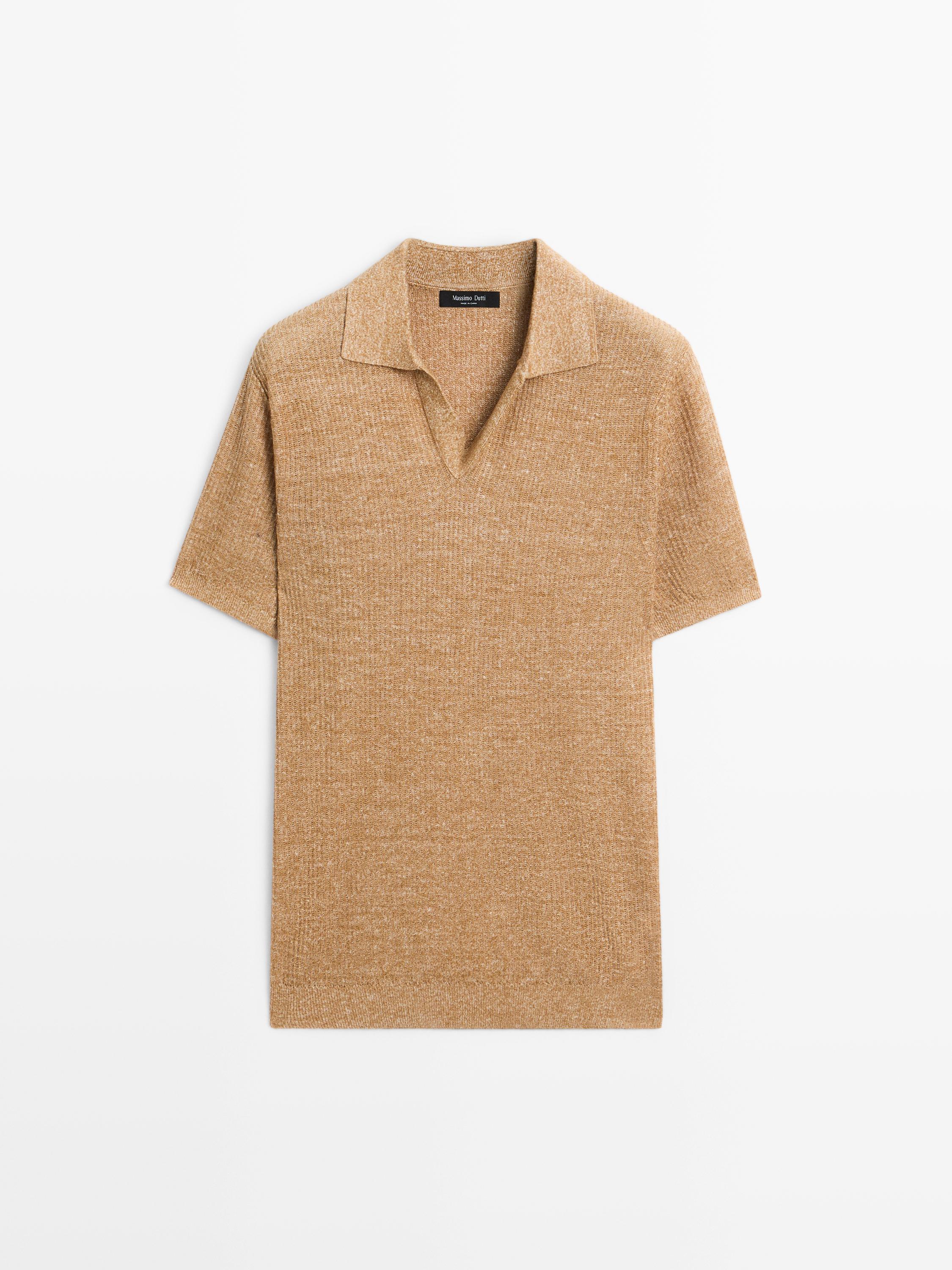 Textured knit cotton and linen blend polo shirt