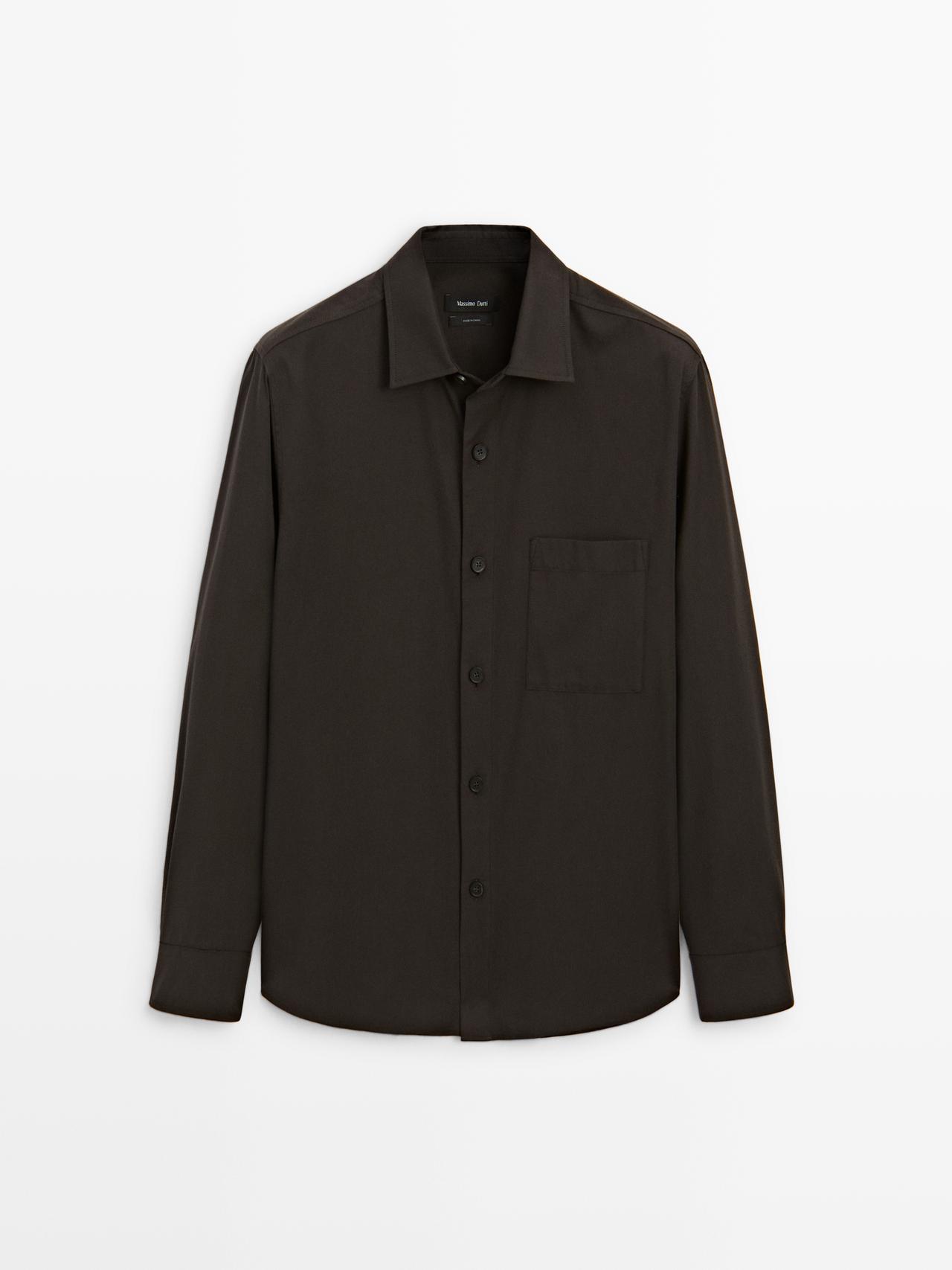 Massimo Dutti - Herre - Relaxed Fit Skjorte Med Lomme - Brun - L