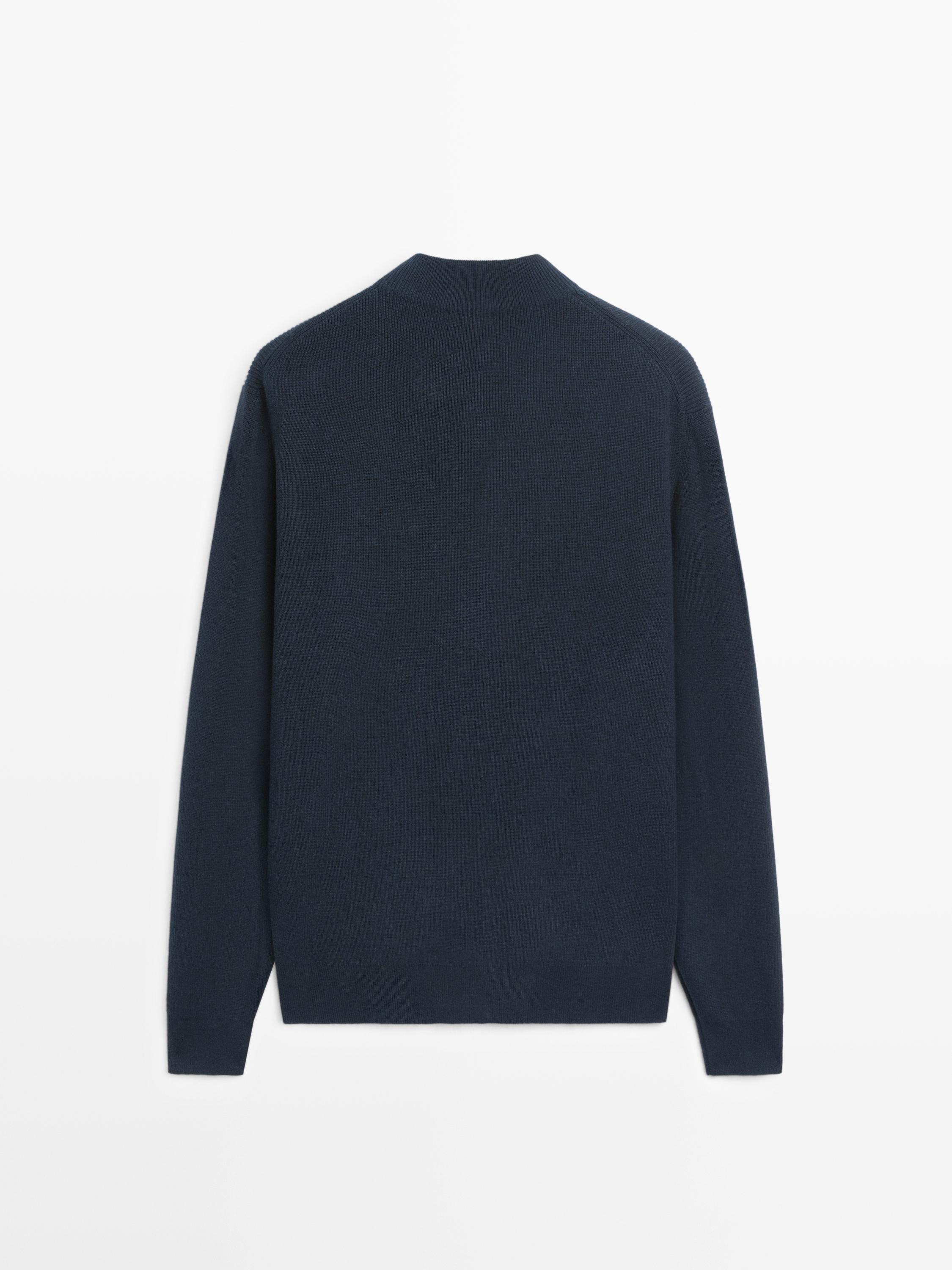 Cotton blend knit sweater with mock turtleneck — NAVY BLUE
