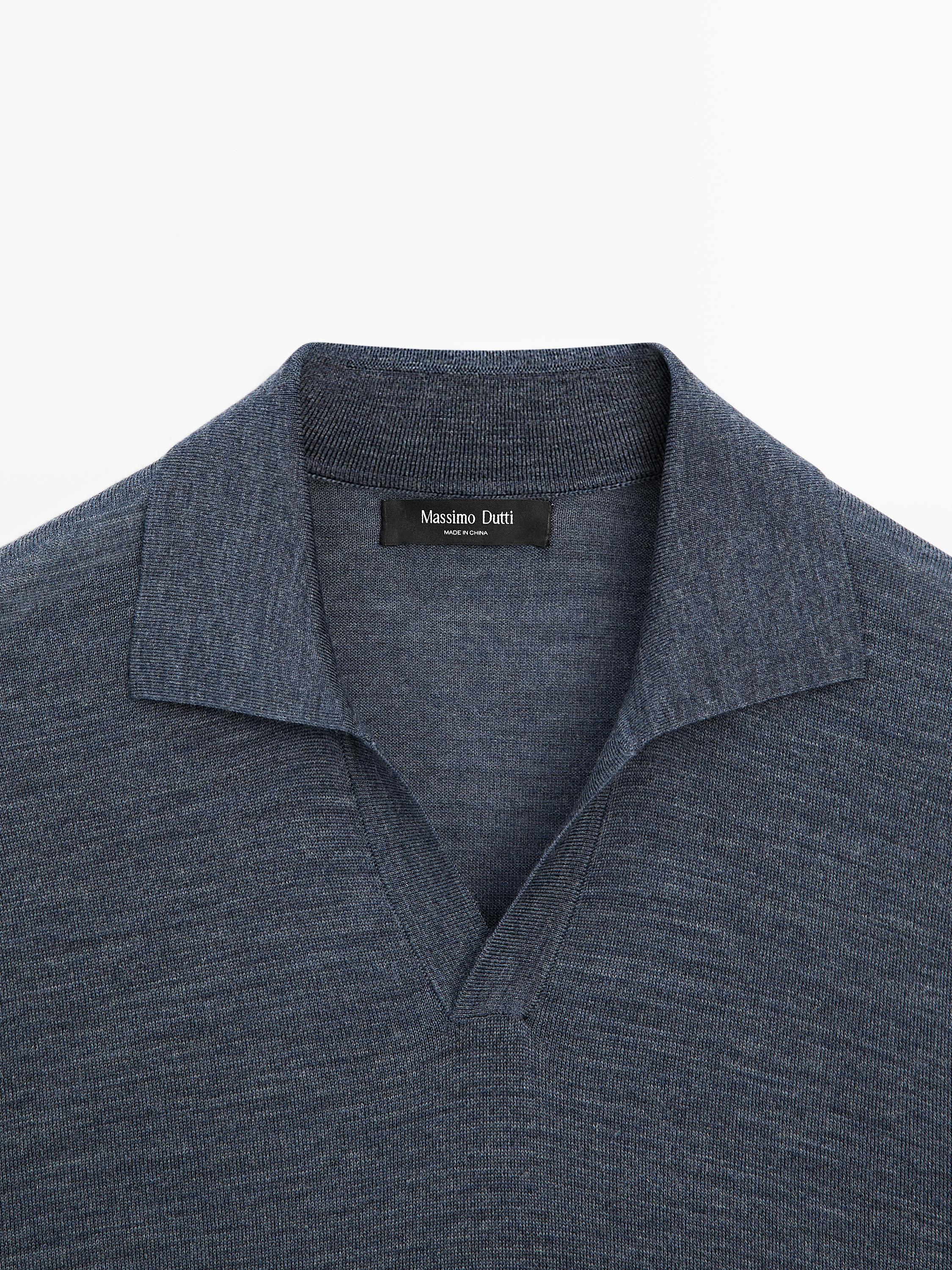 Knit V-neck polo shirt — DARK BLUE