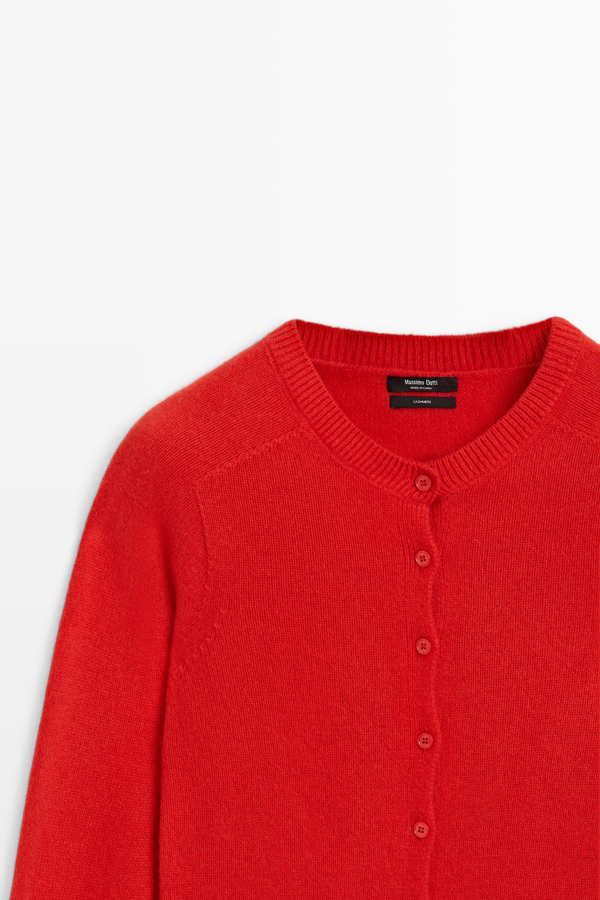 100% cashmere cropped knit cardigan — RED