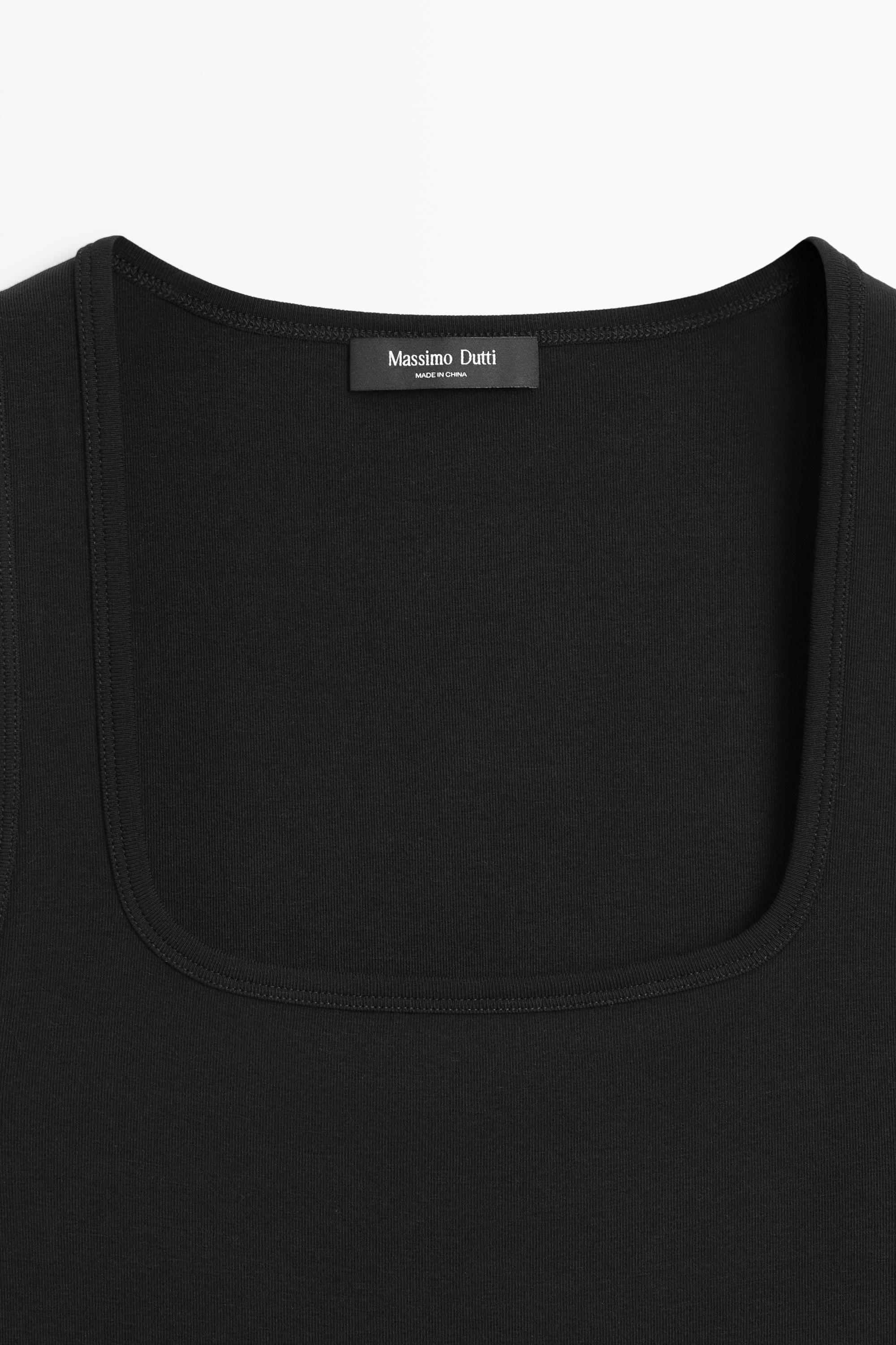 Cotton blend square neck top — BLACK