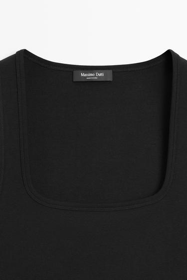 Cotton blend square neck top — BLACK 9