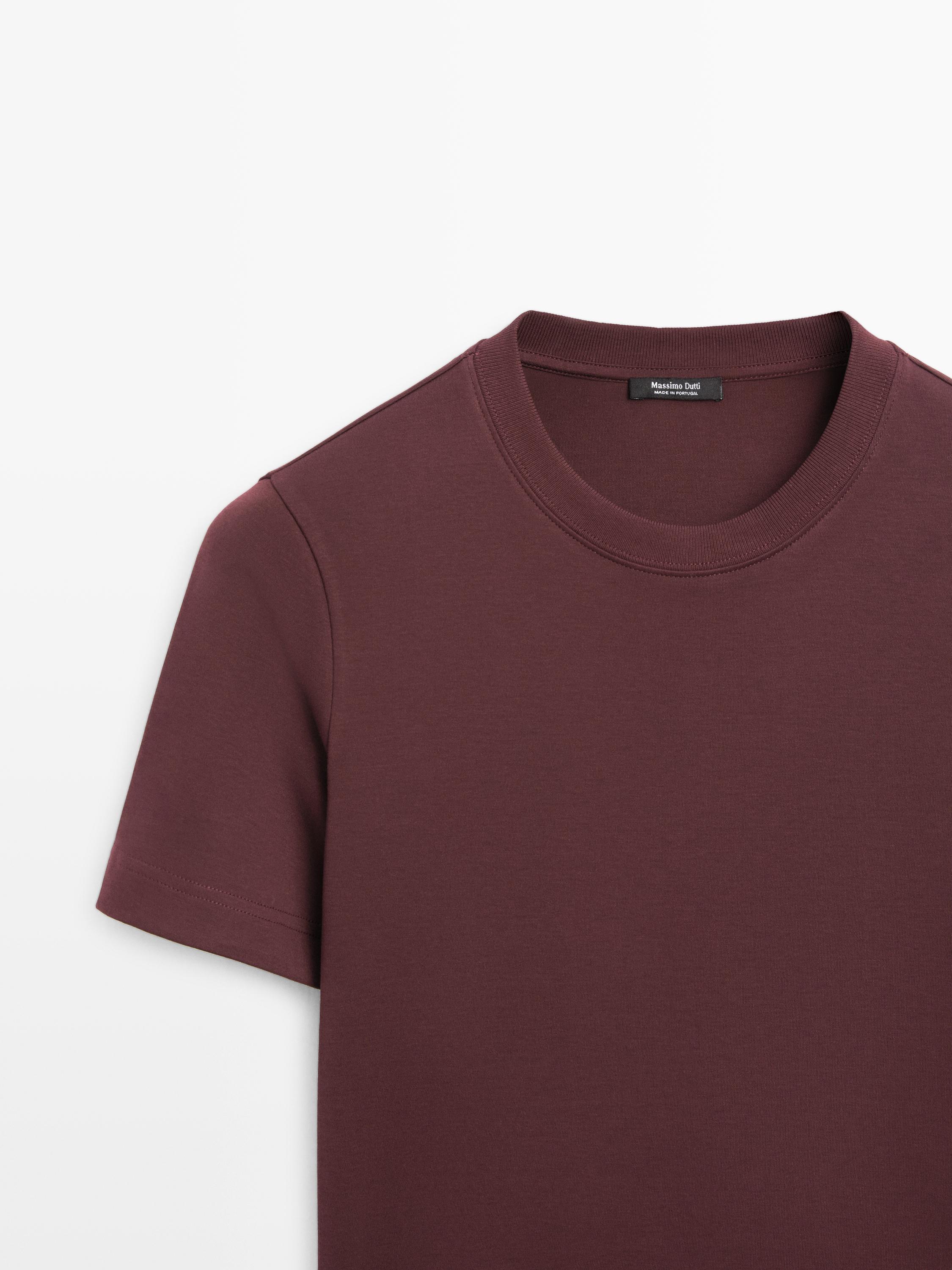 100% cotton interlock crew neck T-shirt — BURGUNDY